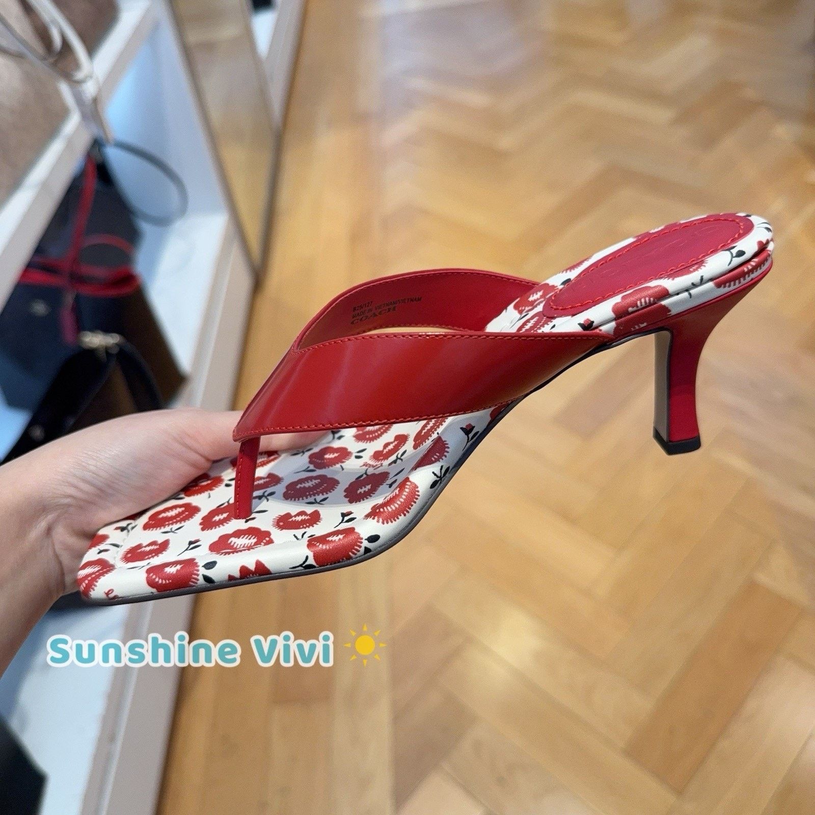 Coach NEW COACH Women's Thong Kitten Heel Floral Bold Red CBM86 Size US 5.5 / IT 35.5 - 4 Thumbnail
