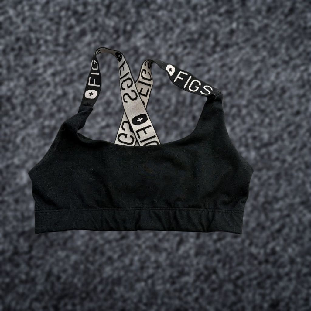 Vintage FIGS Sports Bra Womens Small Black Logo Crossback Gym Yoga Athletic Activewear Size ONE SIZE - 1 Thumbnail
