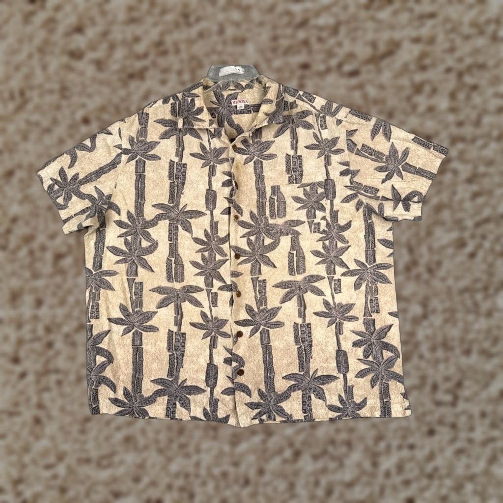 Merona VINTAGE Merona Shirt Mens XL Beige Palm Tree Button-Up Hawaiian Cotton Blend Size US XL / EU 56 / 4 - 1 Thumbnail