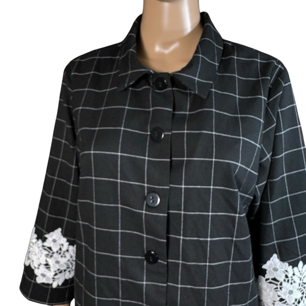 Linea Linea by Louis Dell'Olio Windowpane Jacket with Lace Appliq Size XL / US 12-14 / IT 48-50 - 3 Thumbnail