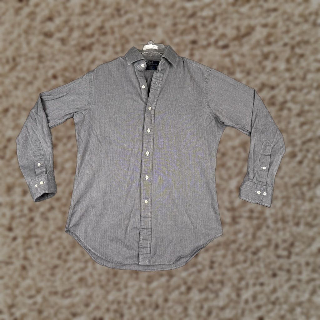 Polo Ralph Lauren VINTAGE Polo Ralph Lauren Shirt Mens Adult 15 Gray Cotton Herringbone Button-Up-Gray Reg/Regular Camping Outdoor 40 Chest Fall Winter Spring 15 Mens Size US M / EU 48-50 / 2 - 1 Thumbnail