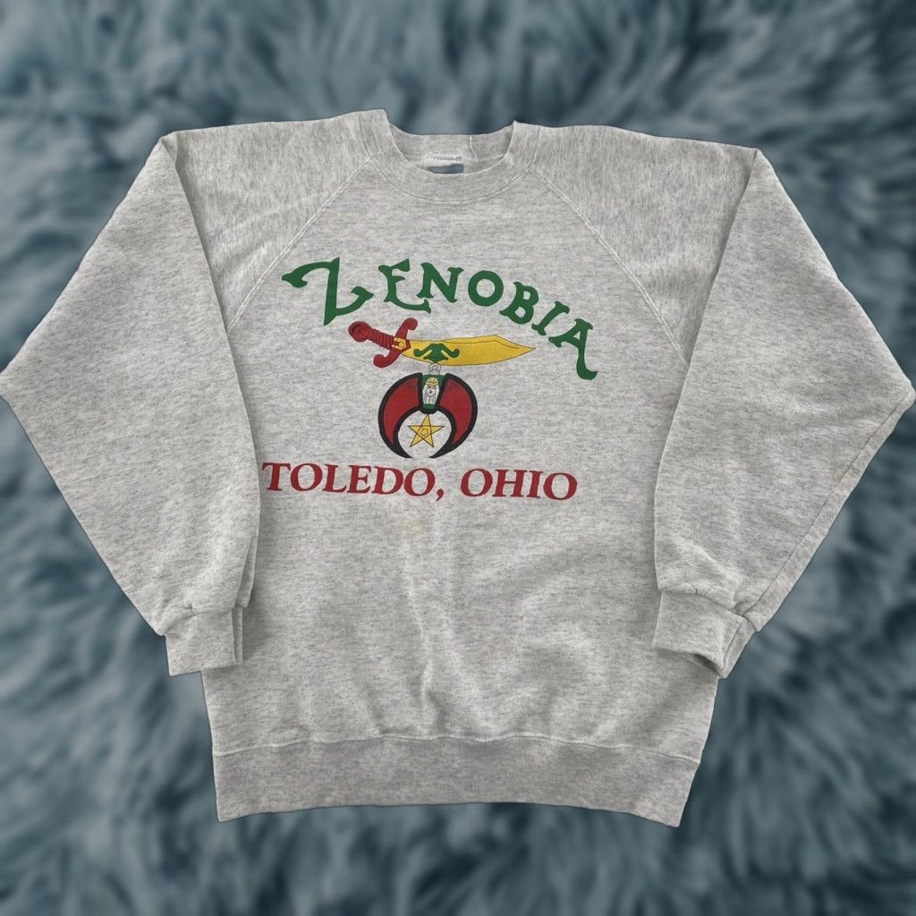 Vintage VINTAGE Zenobia Shrine Gray Pullover Sweater Adult Large Mens Logo Toledo Ohio Santee Cotton Blend 70s 80s Graphic Print Pullover Size US L / EU 52-54 / 3 - 1 Thumbnail