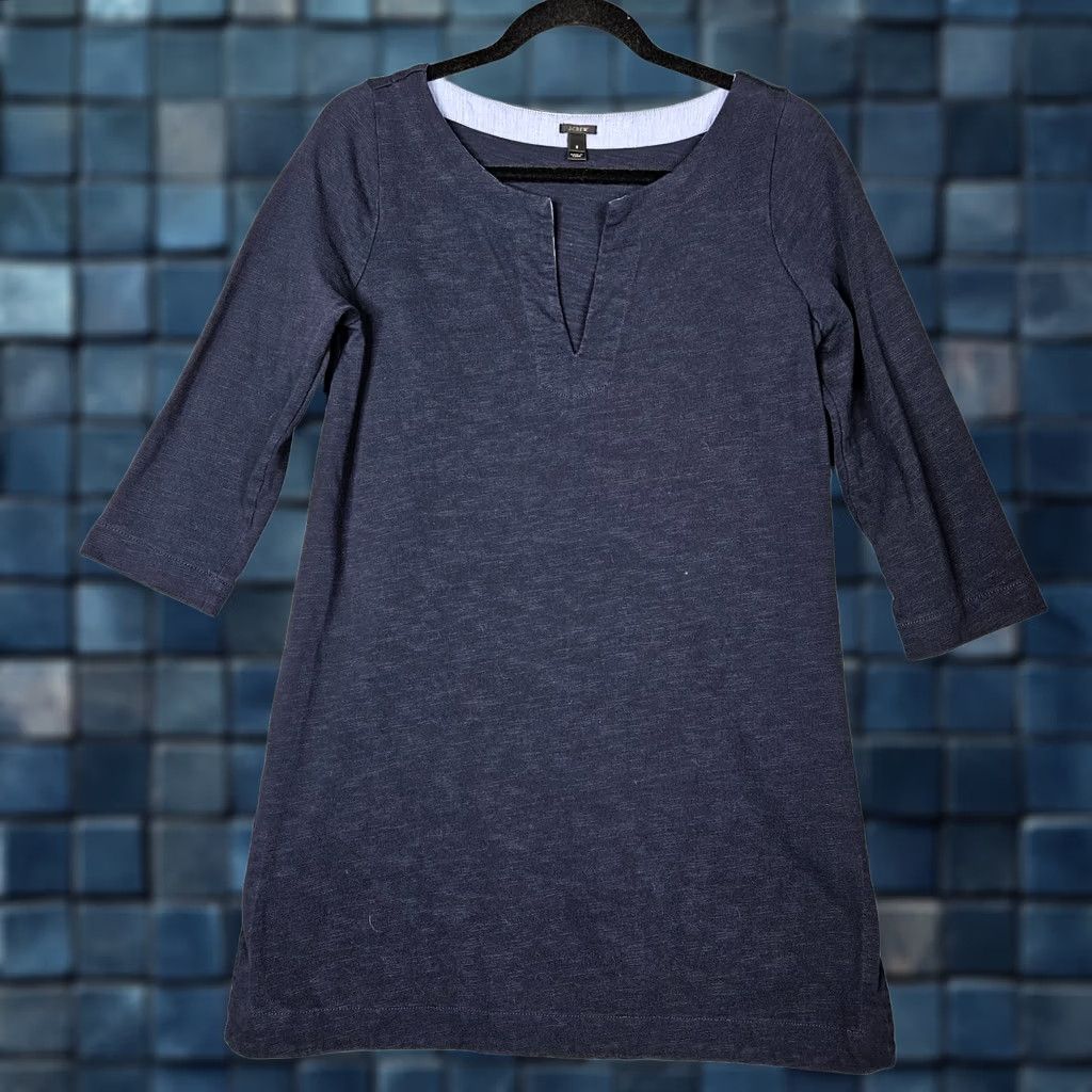 J.Crew J.CREW Women's Tunic Shirt V-neck Navy Blue 3/4 Sleeve Size S Floral Cotton Blend Top Size S / US 4 / IT 40 - 1 Thumbnail