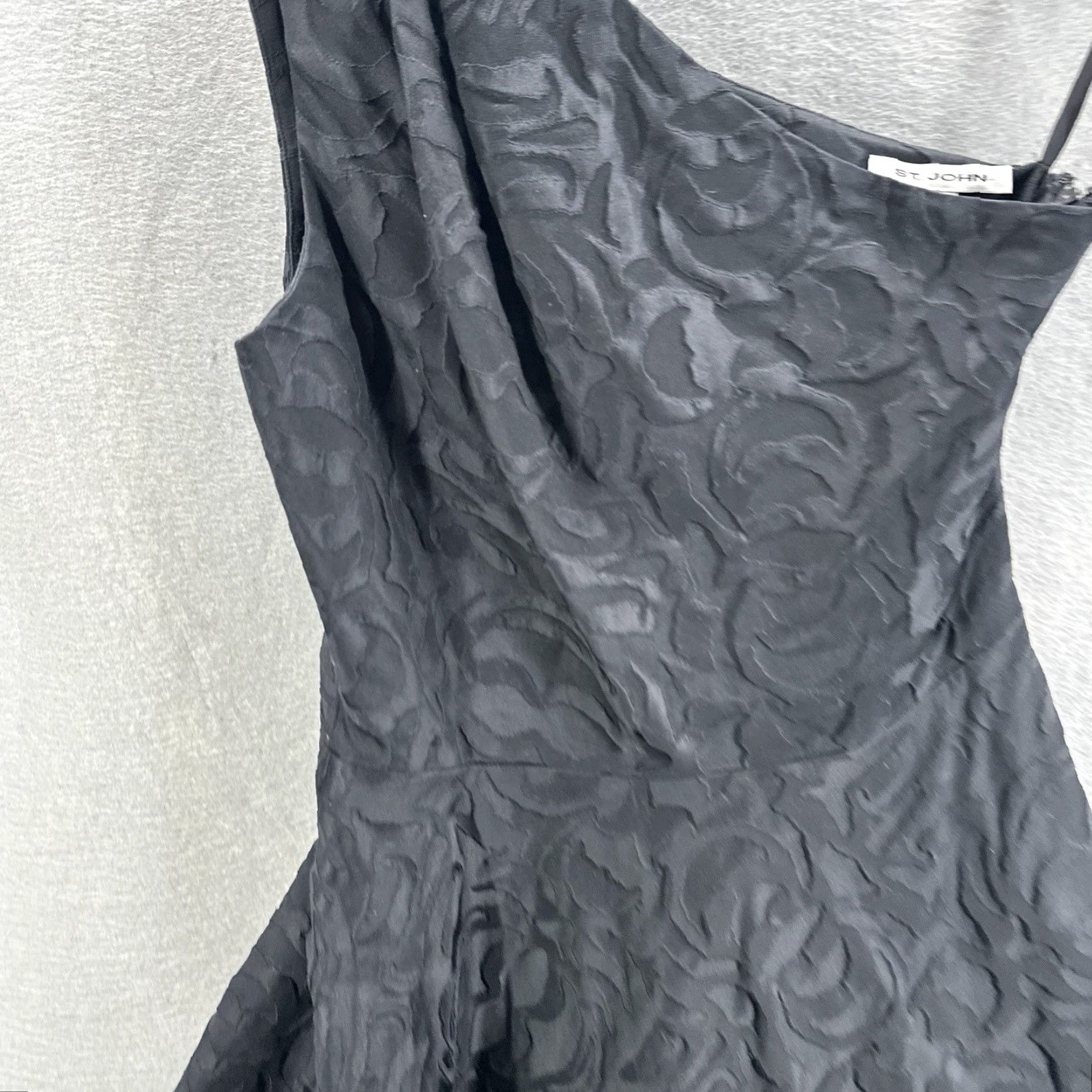 St. John St. John Dress Women 8 Black One Shoulder Embossed Jacquard Silk Blend Midi Formal Wedding Party Womens Size M / US 6-8 / IT 42-44 - 3 Thumbnail