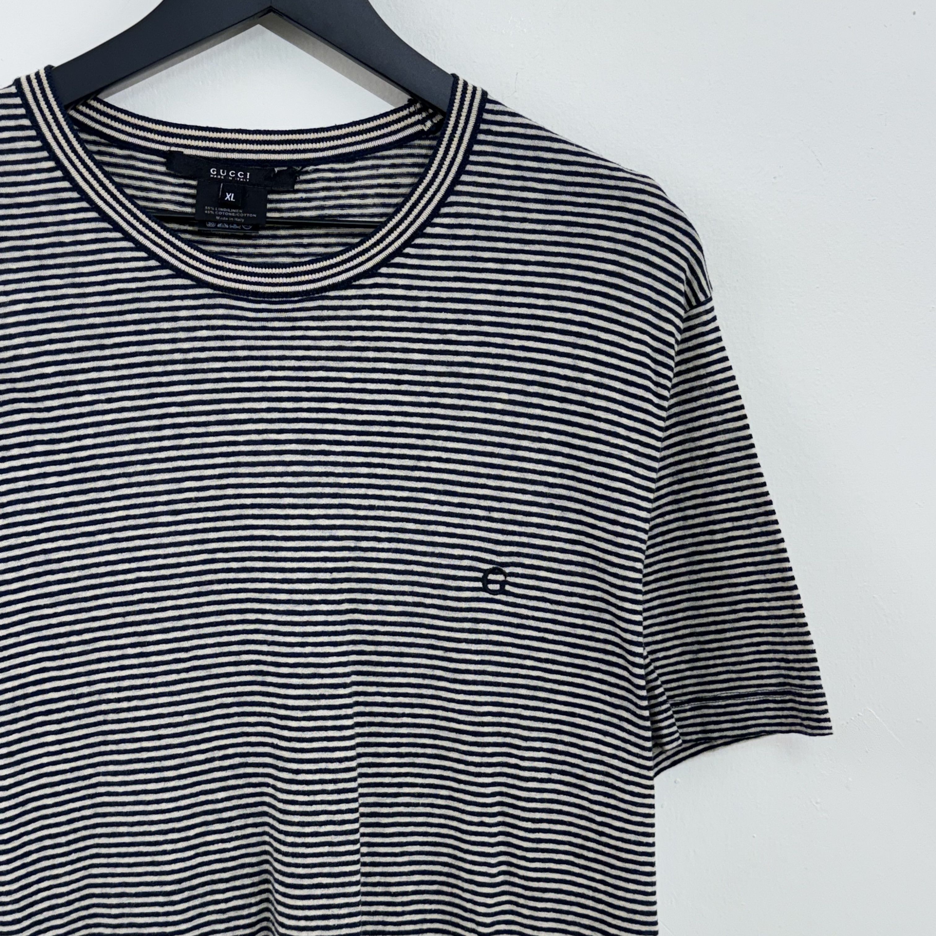 Gucci Gucci Embroidered Linen Stripe T-Shirt 00s Size XL / US 12-14 / IT 48-50 - 3 Thumbnail