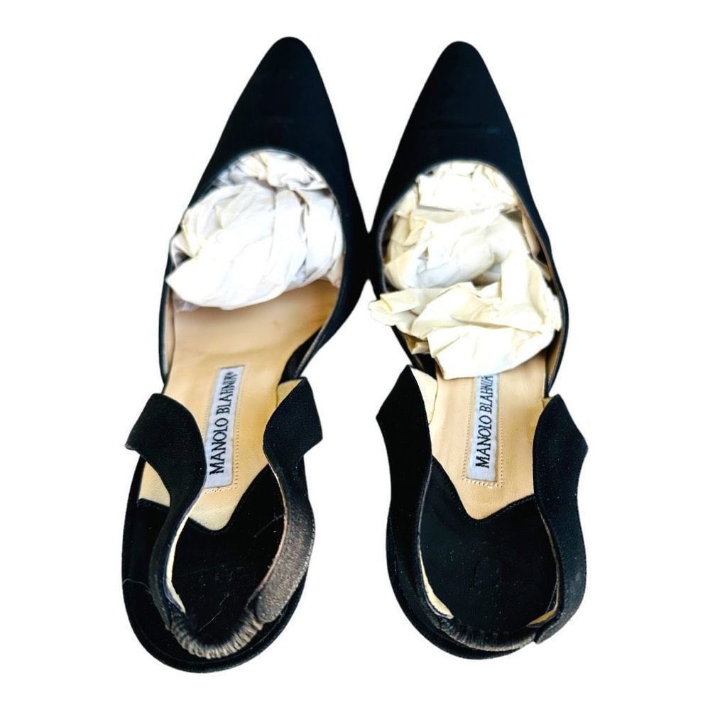 Manolo Blahnik MANOLOL BLAHNIK Carolyne 70 Black Leather Suede Slingback Pu Size US 8.5 / IT 38.5 - 6 Thumbnail