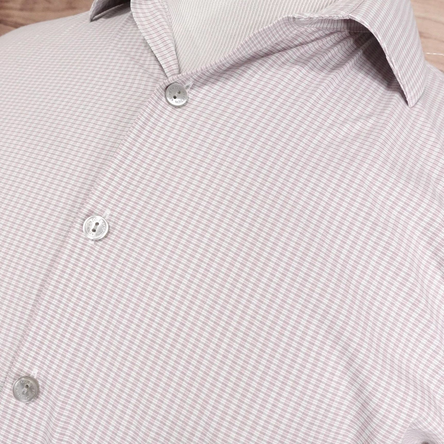 Kenneth Cole Kenneth Cole Reaction Dress Shirt Mens 16 34/35 Pink Check Slim Point Collar Button-Up Long Sleeve Stretch Size 42R - 2 Thumbnail