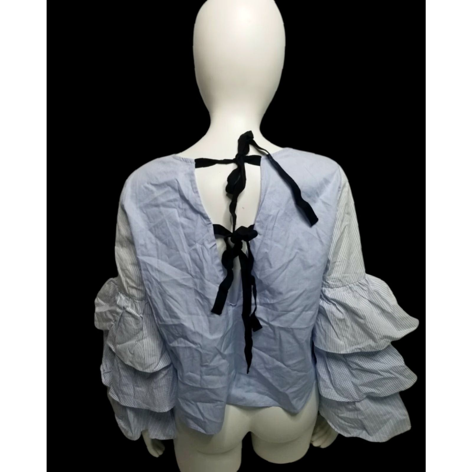 Zara ZARA Trafaluc Collection Women's Blue Ruffle Sleeve Long Sleeve Blouse M Size M / US 6-8 / IT 42-44 - 2 Thumbnail