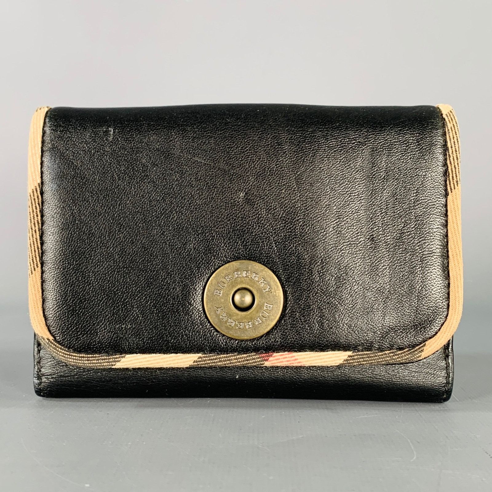 Burberry BURBERRY Black Faux Leather Check Trim Wallet Size ONE SIZE - 1 Thumbnail