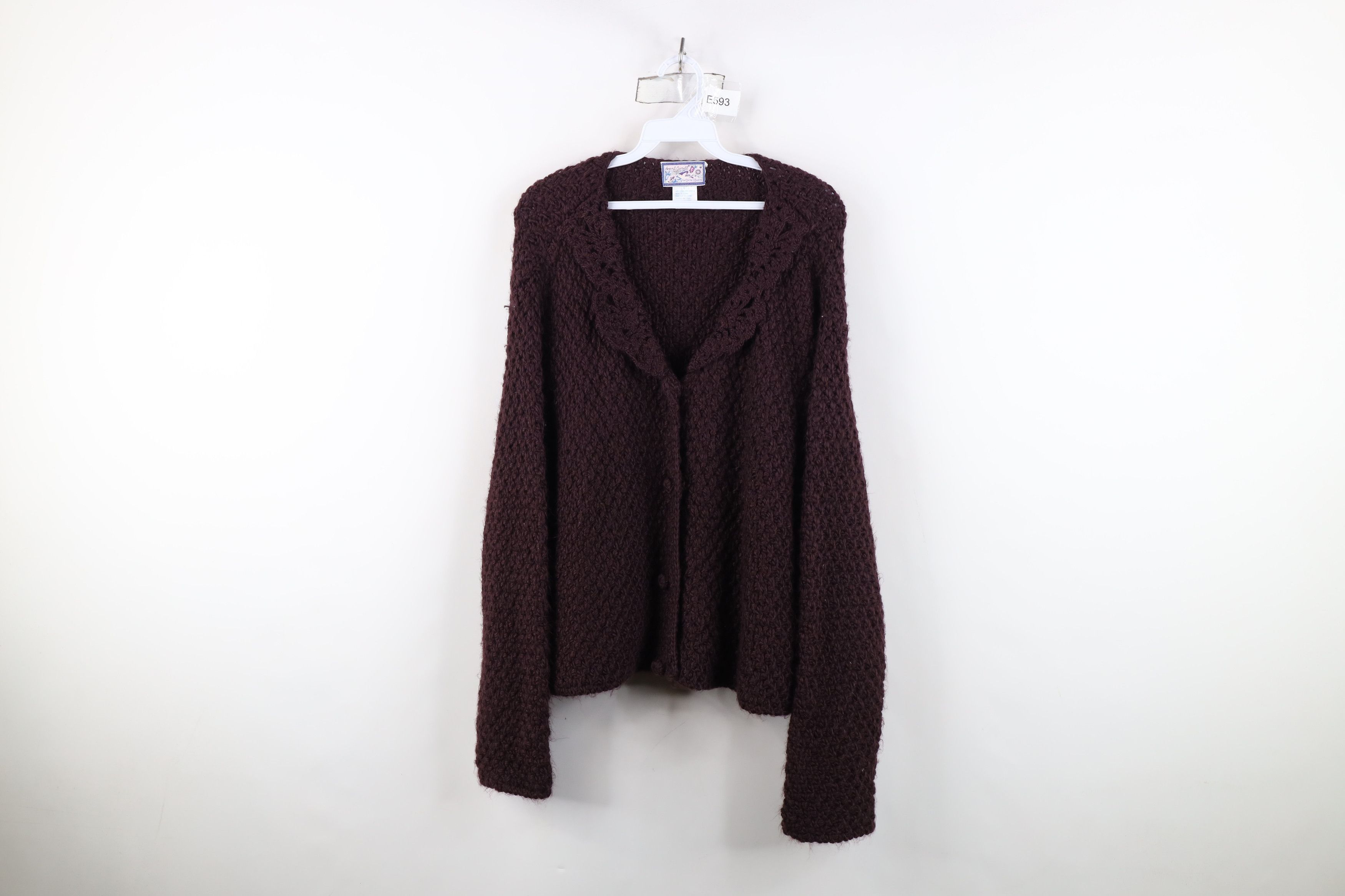 Vintage Vintage 90s Streetwear Crochet Knit Cardigan Sweater Purple Size L / US 10 / IT 46 - 1 Thumbnail