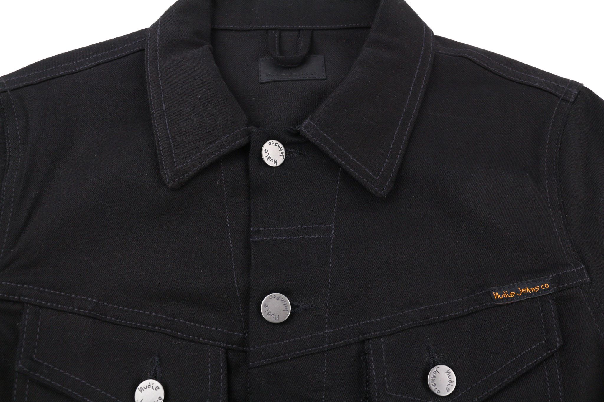 Nudie Jeans S Black Denim Polo Neck Logo Jacket 80376 Size US S / EU 44-46 / 1 - 8 Thumbnail