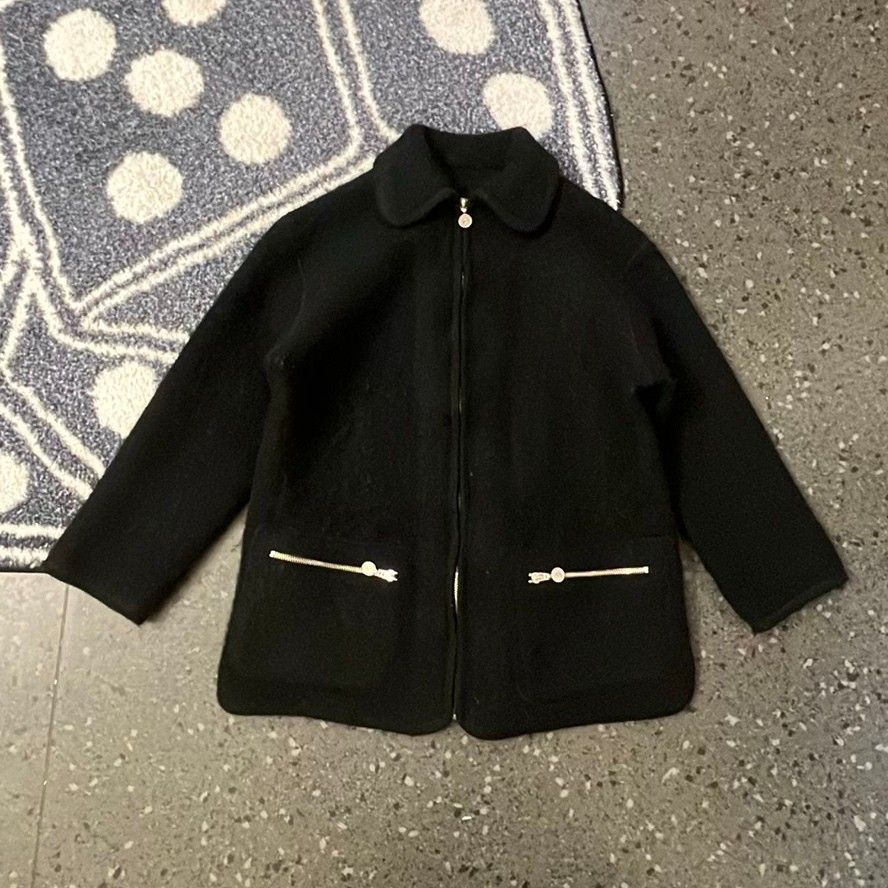 Japanese Brand Vintage Balenciaga Black Wool Coat with Pearl silver Size US S / EU 44-46 / 1 - 1 Thumbnail