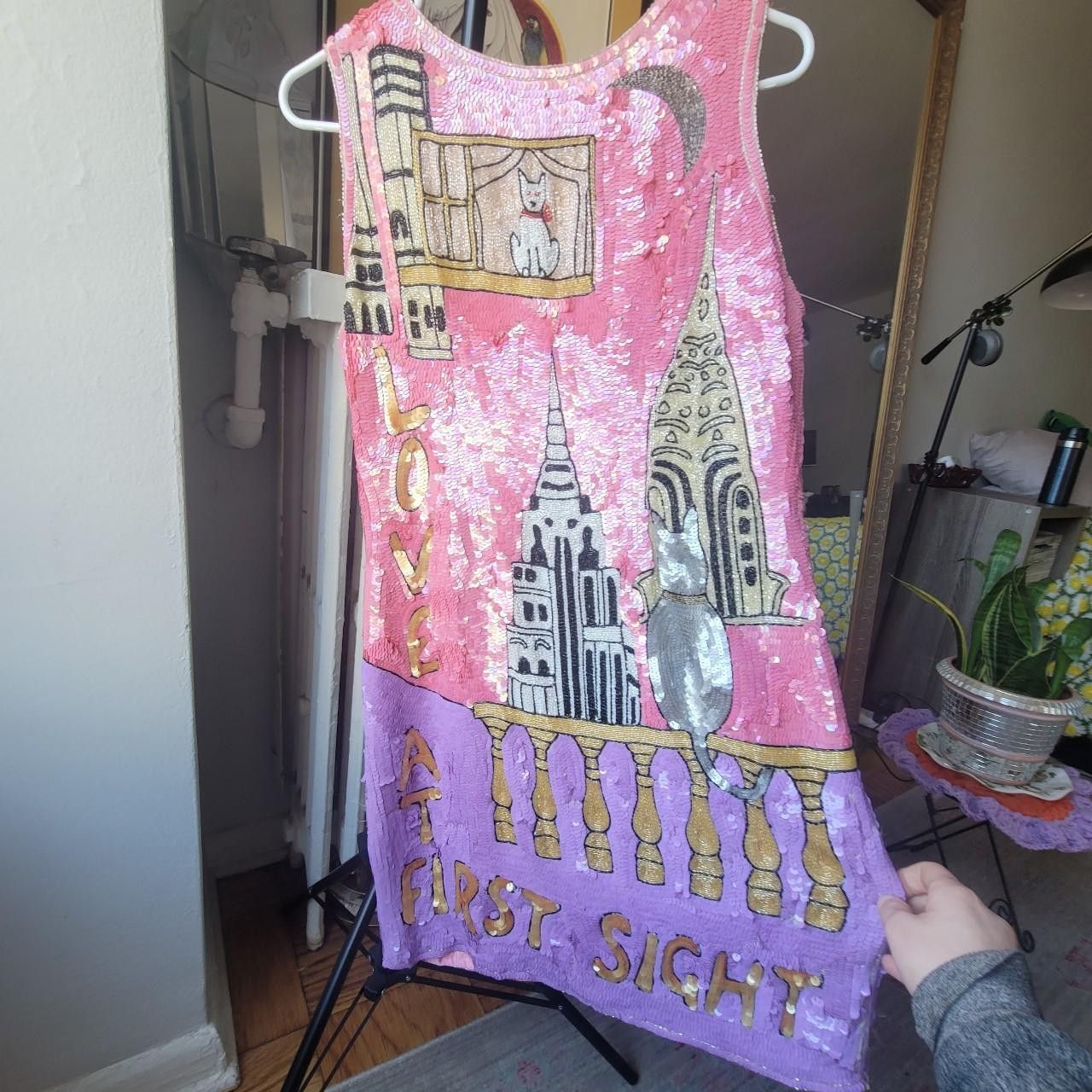 image of Vintage Stunning 1960S Silk Fully Beaded Shift Dress in Pink, Women's (Size Medium)