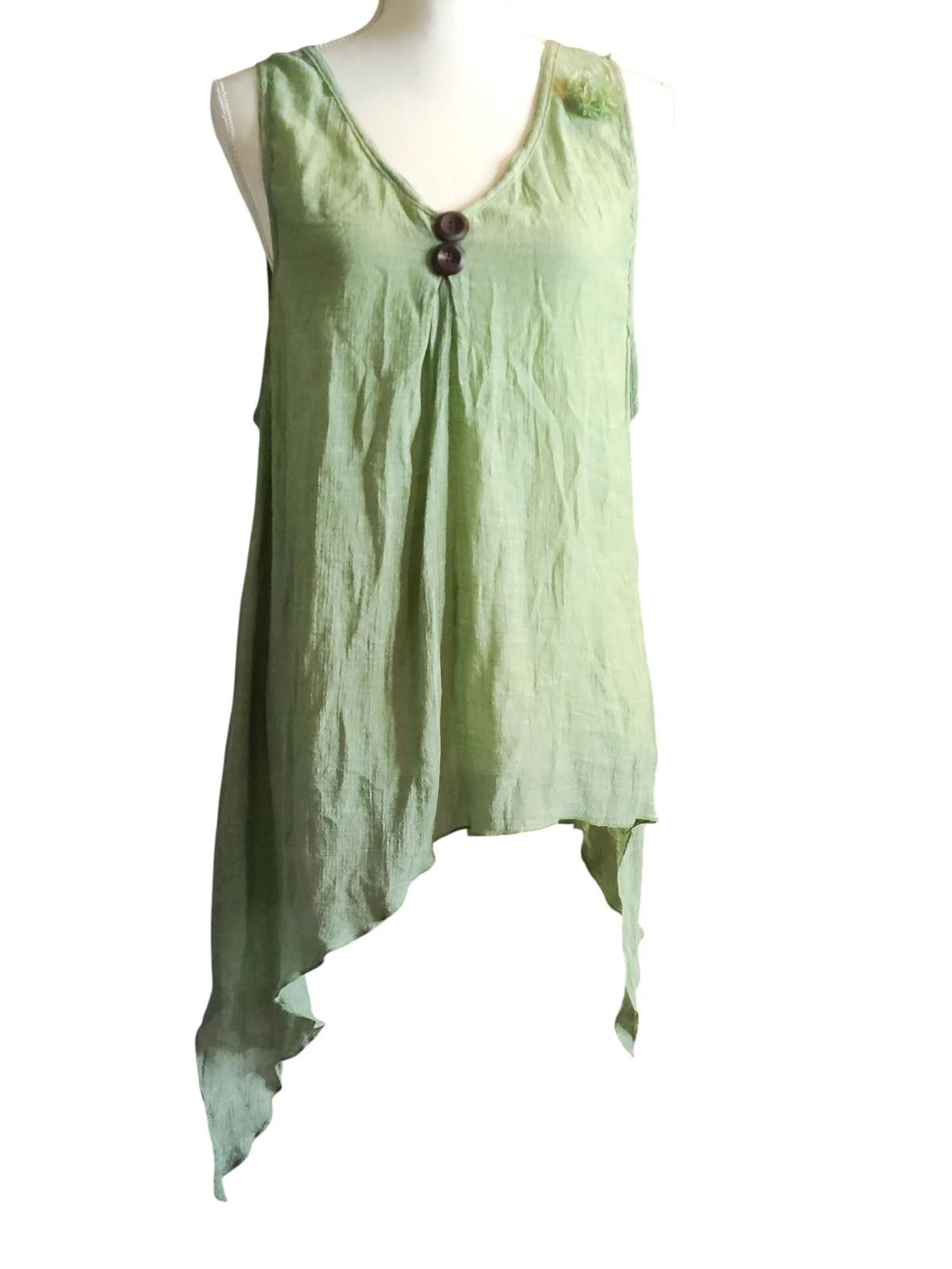Designer Adorn Green Sleeveless Asymmetric Hem Women's Top Size M / US 6-8 / IT 42-44 - 3 Thumbnail