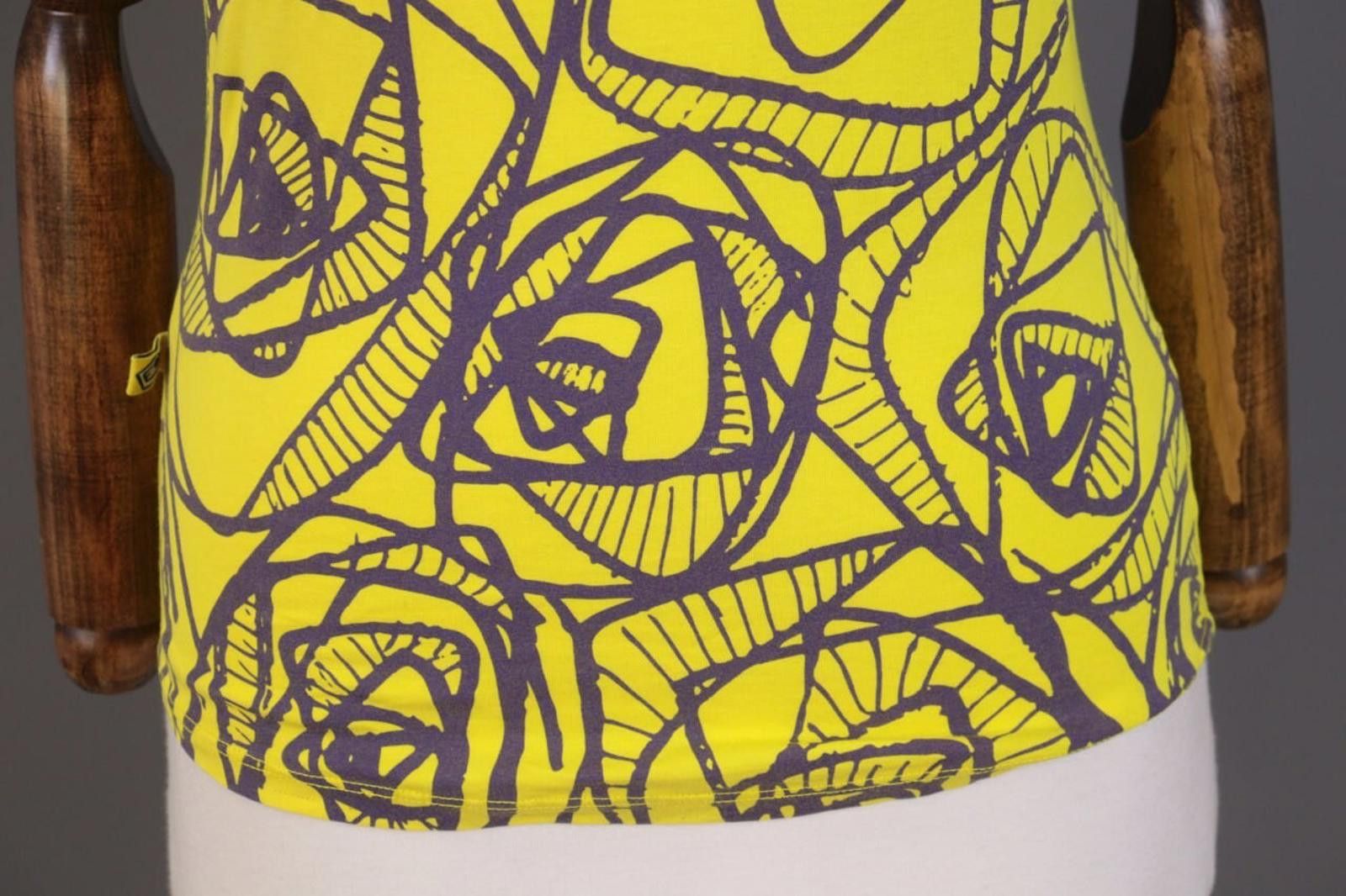 Designer E9 Yellow Printed Sleeveless Summer Top Shirt Size L Size L / US 10 / IT 46 - 4 Thumbnail