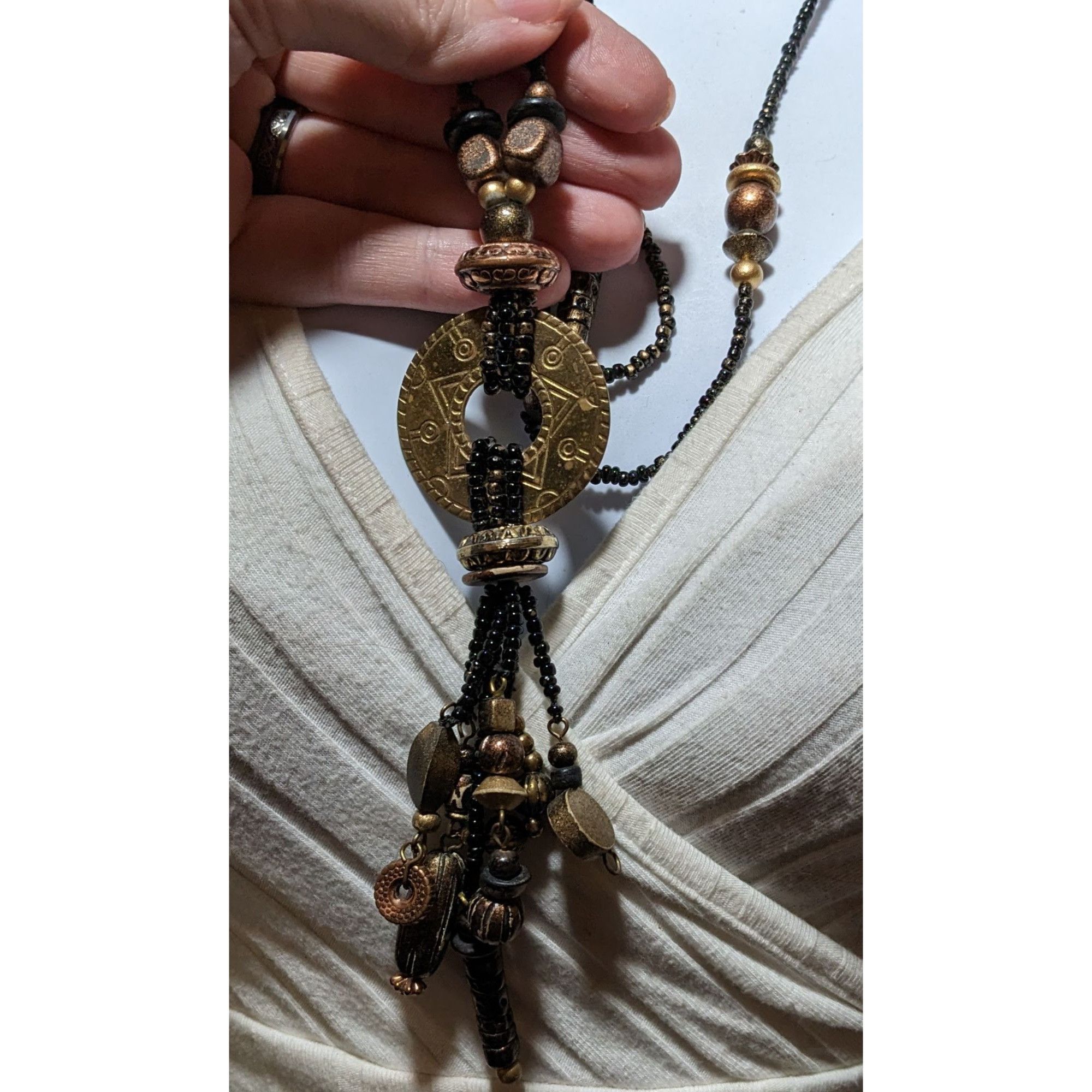 Other Vintage Southwestern Black And Gold Beaded Tassel Necklace Size ONE SIZE - 5 Thumbnail