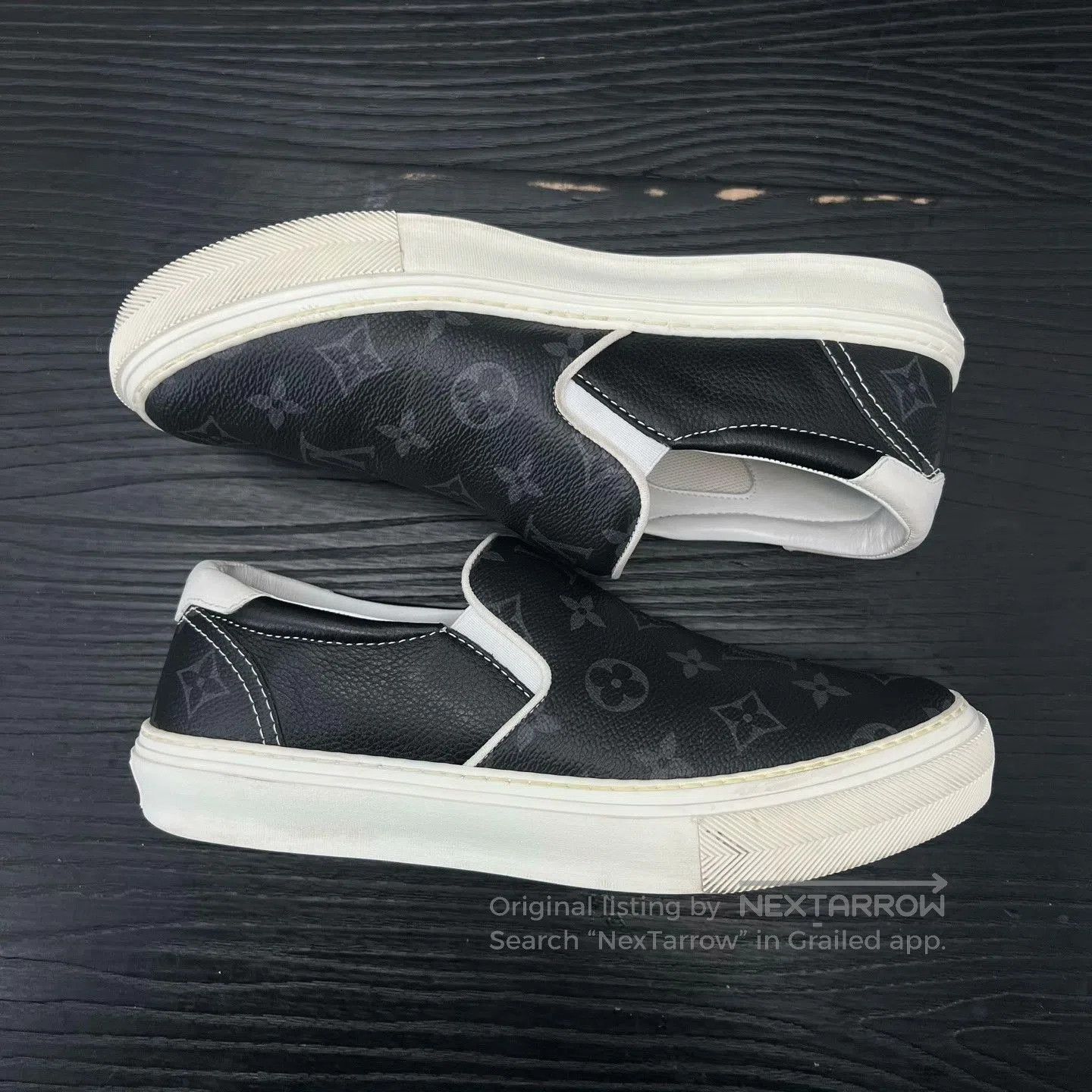 Louis Vuitton LV Monogram Black Gray Slip-On Shoes. Size US 7 / EU 40 - 3 Thumbnail