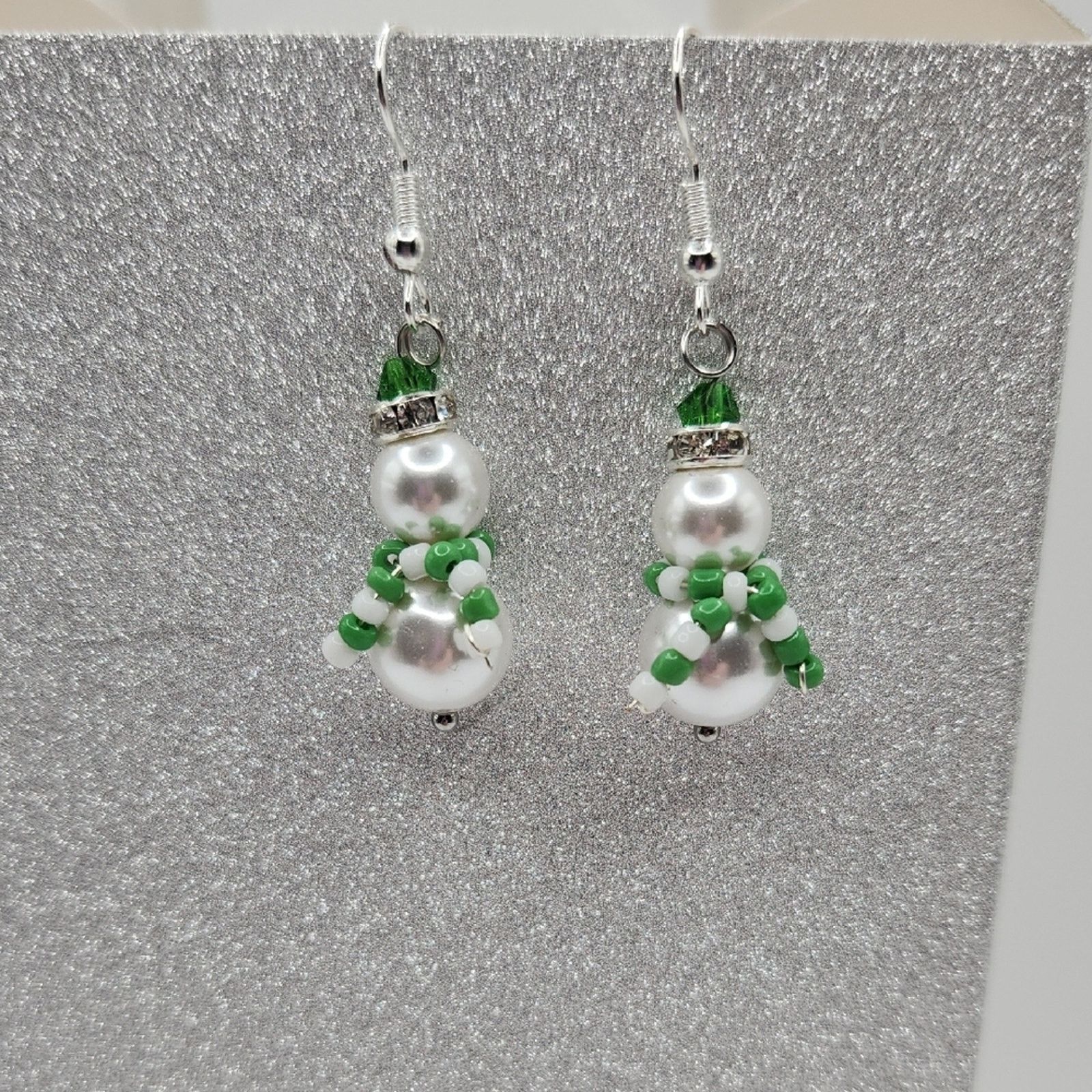Other Handmade Snowman Earrings with Pearls, Green Beads, Crystals Size ONE SIZE - 8 Thumbnail