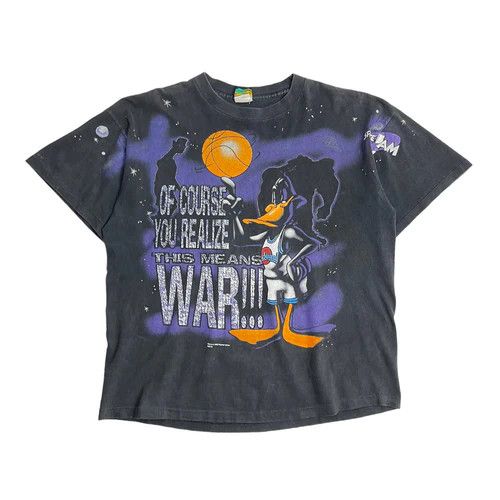 image of Vintage 1996 Daffy Duck Space Jam Aop T-Shirt in Black, Men's (Size XL)