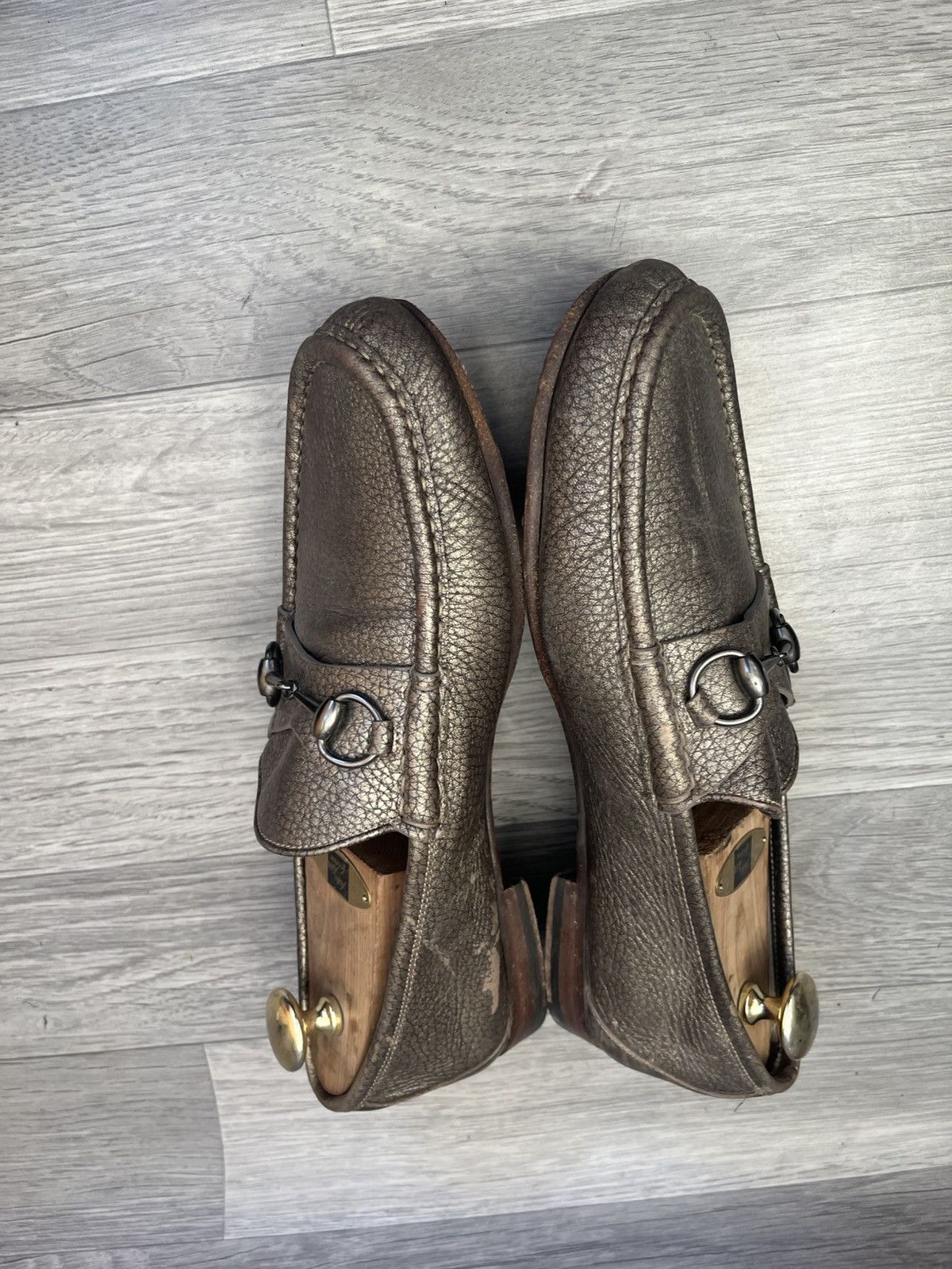 Gucci Gucci 1953 horsebit pebble grain metallic bronze loafers Size US 11 / EU 44 - 8 Thumbnail