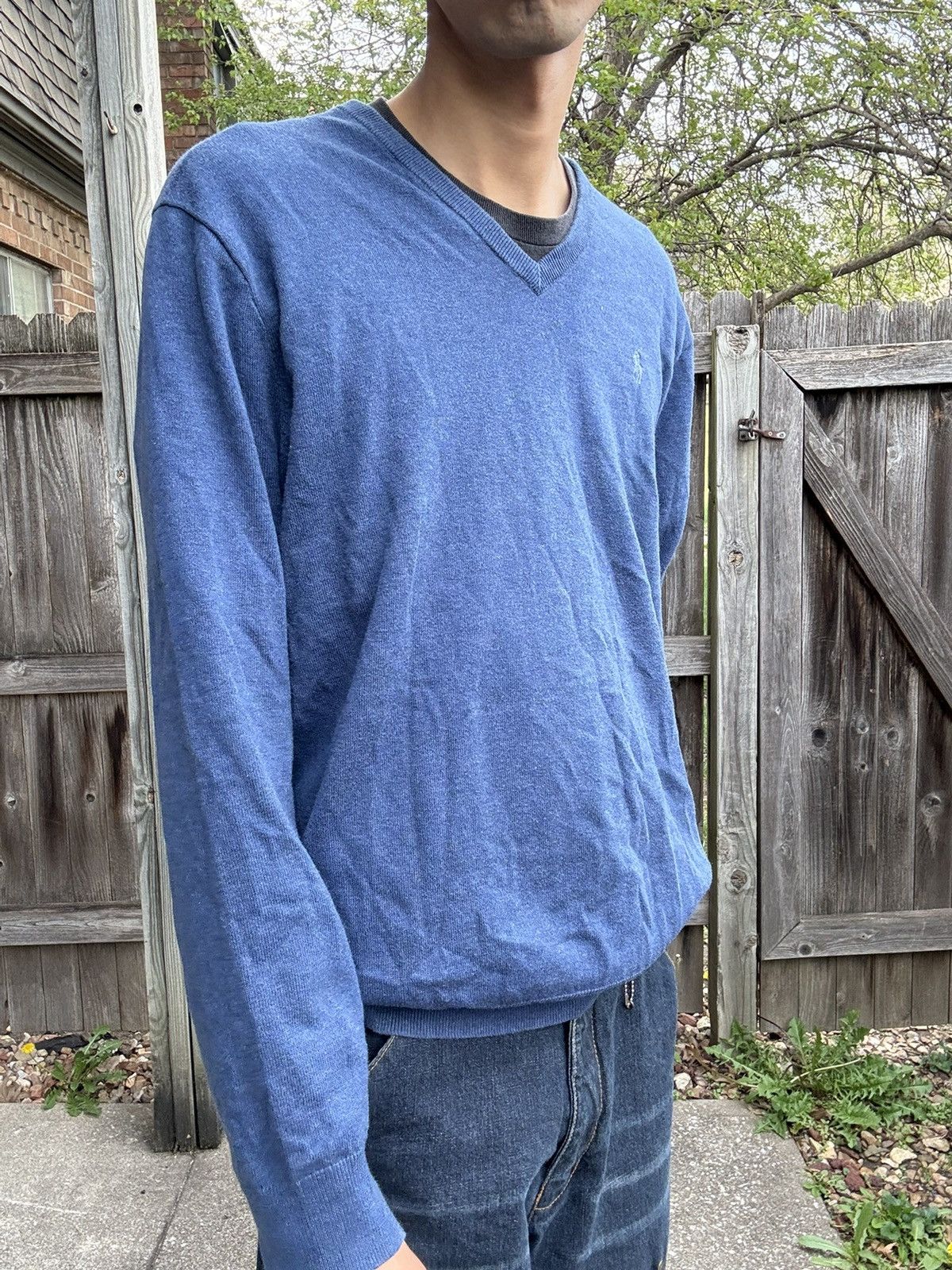 Polo Ralph Lauren RL Rustic Navy Heather Premium Cotton V-Neck Sweater Size US L / EU 52-54 / 3 - 2 Thumbnail
