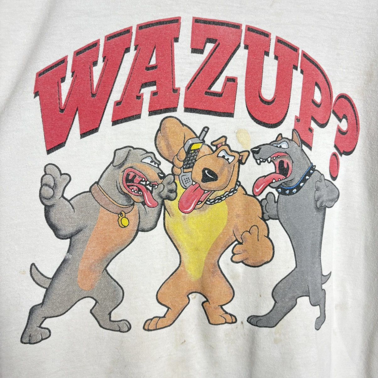 Vintage Vintage 90s WAZUP? Dogs Gangster Distressed T-Shirt Size US XL / EU 56 / 4 - 2 Thumbnail