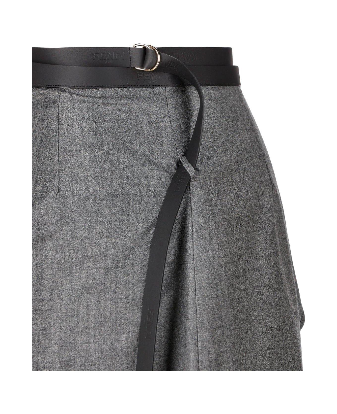 Fendi o1loc1c0126 Belted Asymmetric Skirt in Grey Size 28" / US 6 / IT 42 - 3 Thumbnail