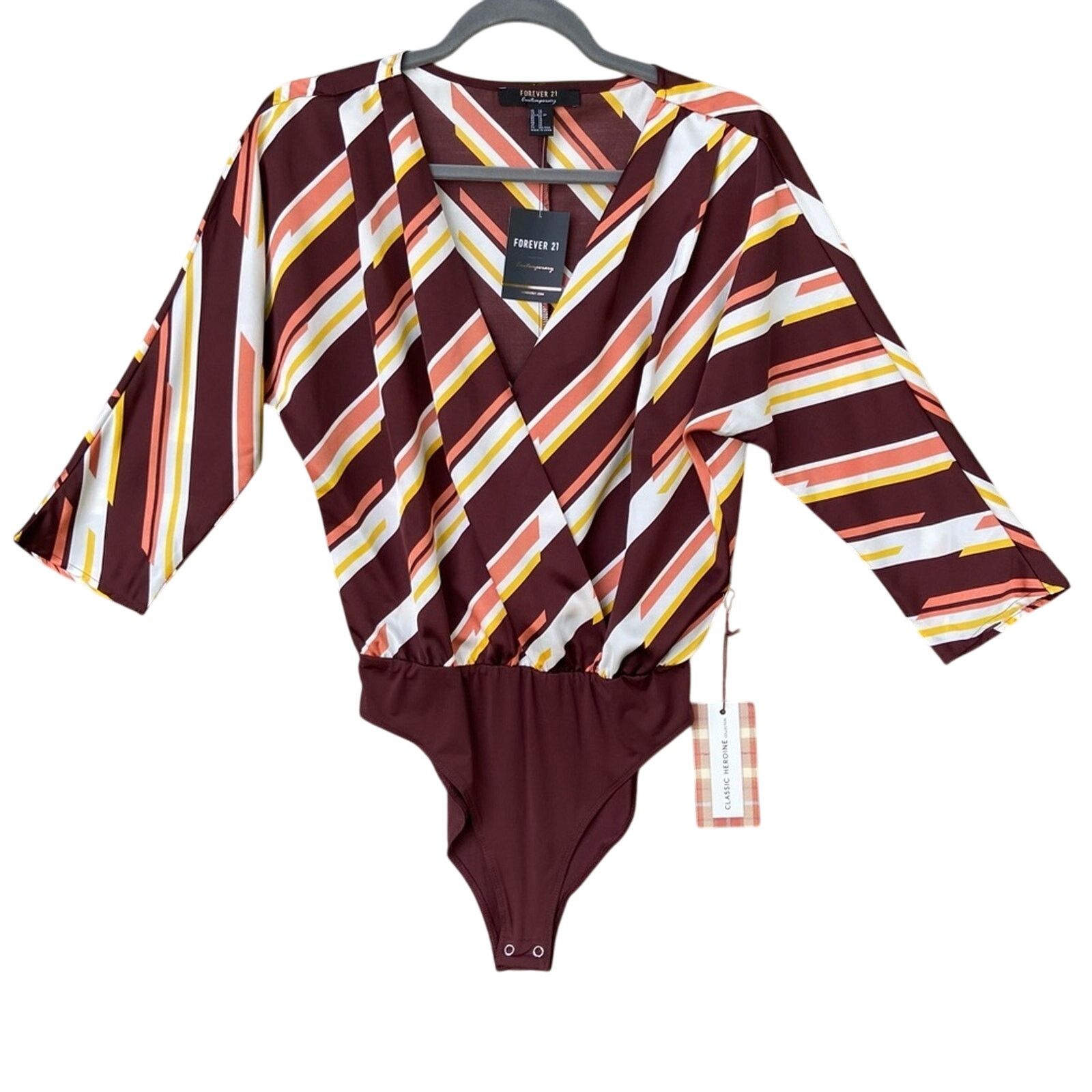 Forever 21 NWT New Forever 21 Womens XS Striped Snap Closure Bodysuit Size XS / US 0-2 / IT 36-38 - 1 Thumbnail