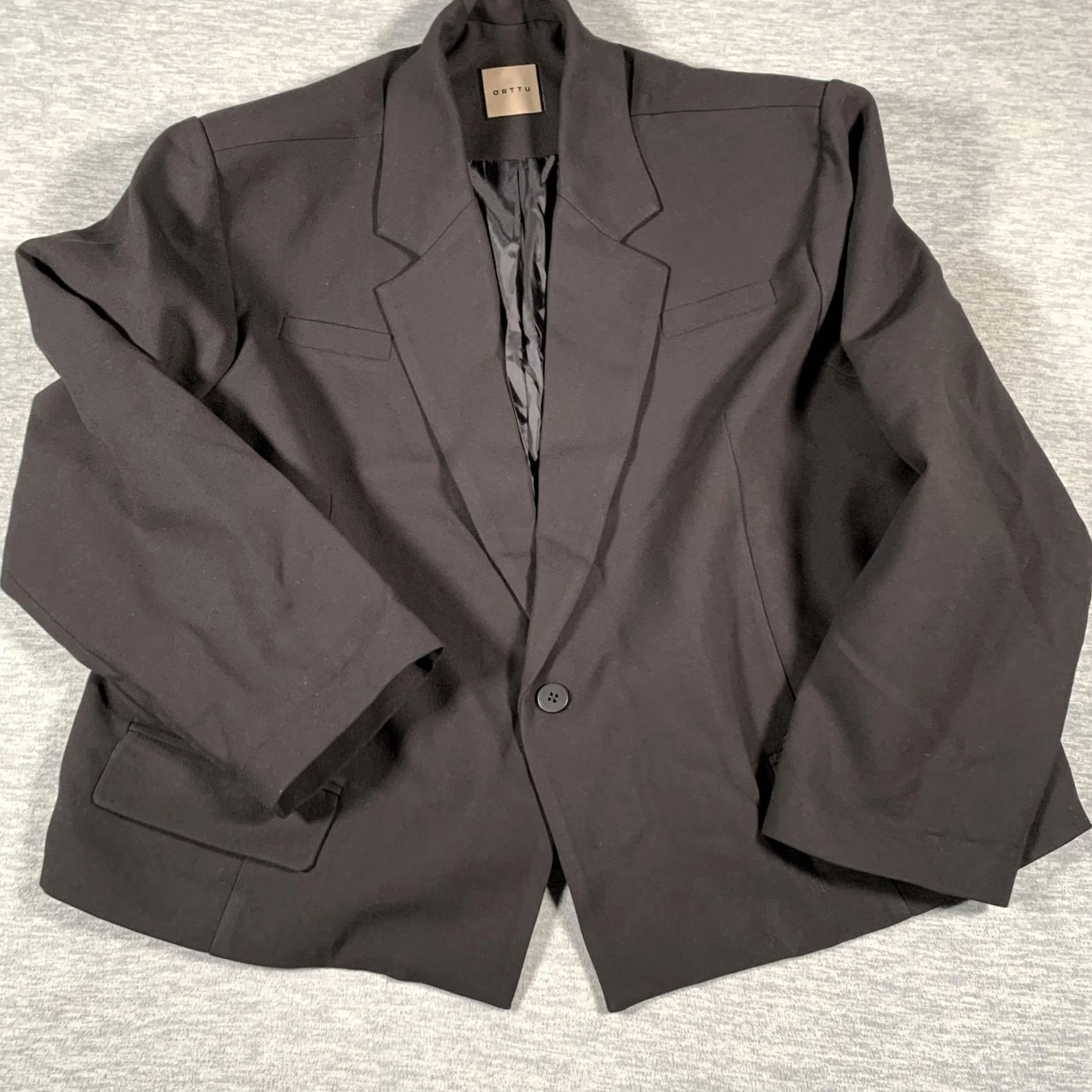 Vintage VINTAGE ORTTU Blazer Jacket Womens One Size Black Notch Lapel Single Button Stretch Size ONE SIZE - 3 Thumbnail