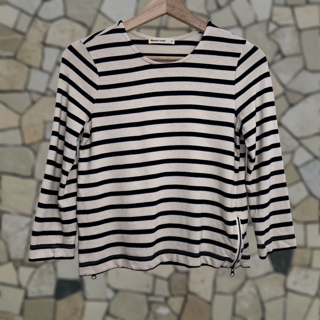 Marine Layer Marine Layer Polly Cropped Tunic Shirt Top Stripe Cream Navy Women’s Small Size S / US 4 / IT 40 - 1 Thumbnail
