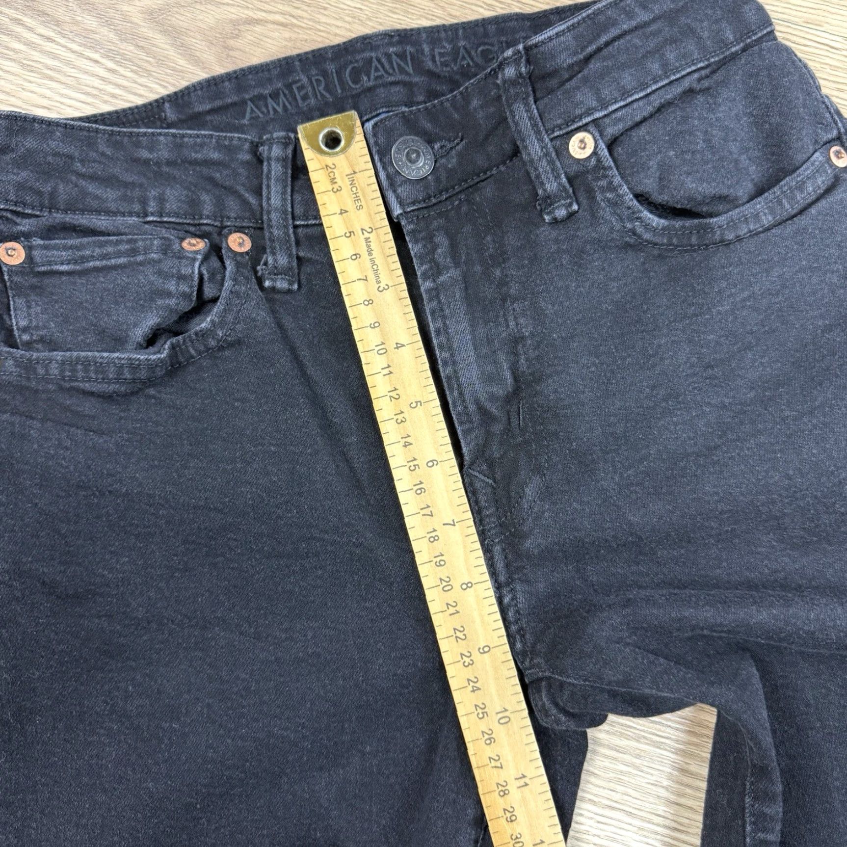 American Eagle Outfitters American Eagle Mens Slim Straight Jeans Black Denim 29x30 AirFlex Slimming 8-10 Rise Jeans Black Leather Patch? Size US 29 - 5 Thumbnail