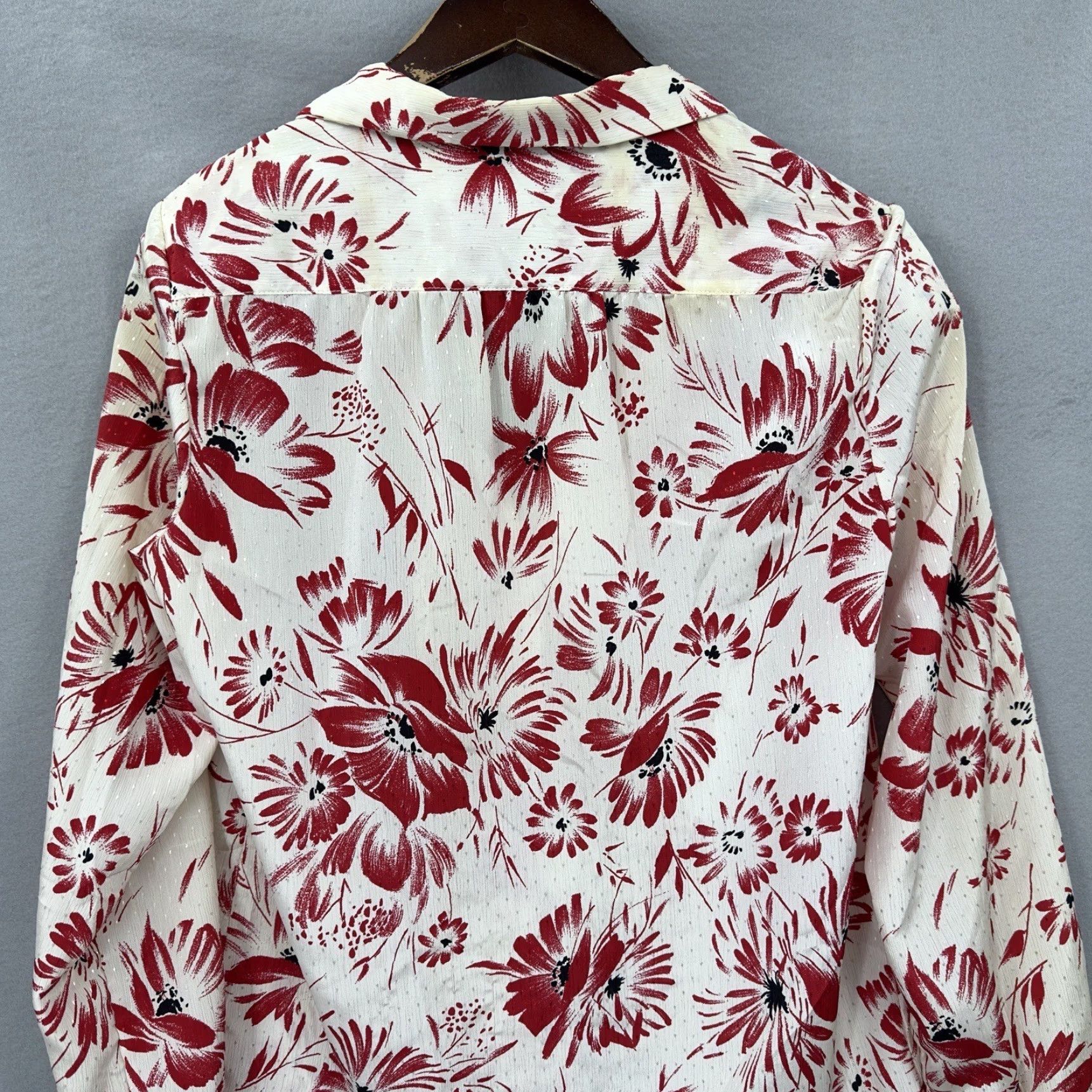 Vintage VINTAGE Pykettes Blouse Womens 10 Floral Button Front Ivory Polyester Balloon Sleeve 70s Womens Blouse Size L / US 10 / IT 46 - 7 Thumbnail