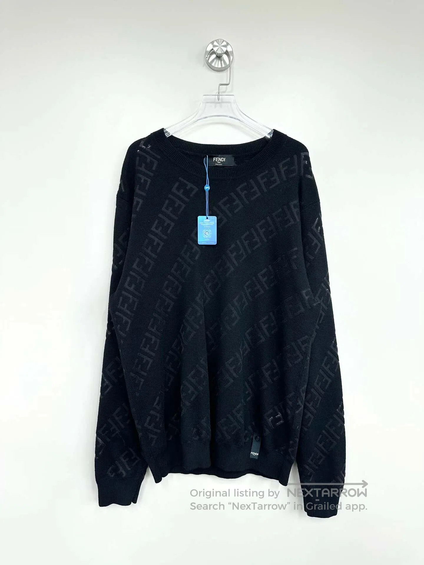 Fendi FENDI Black double F all-over print logo knitted sweater| Size US L / EU 52-54 / 3 - 1 Thumbnail