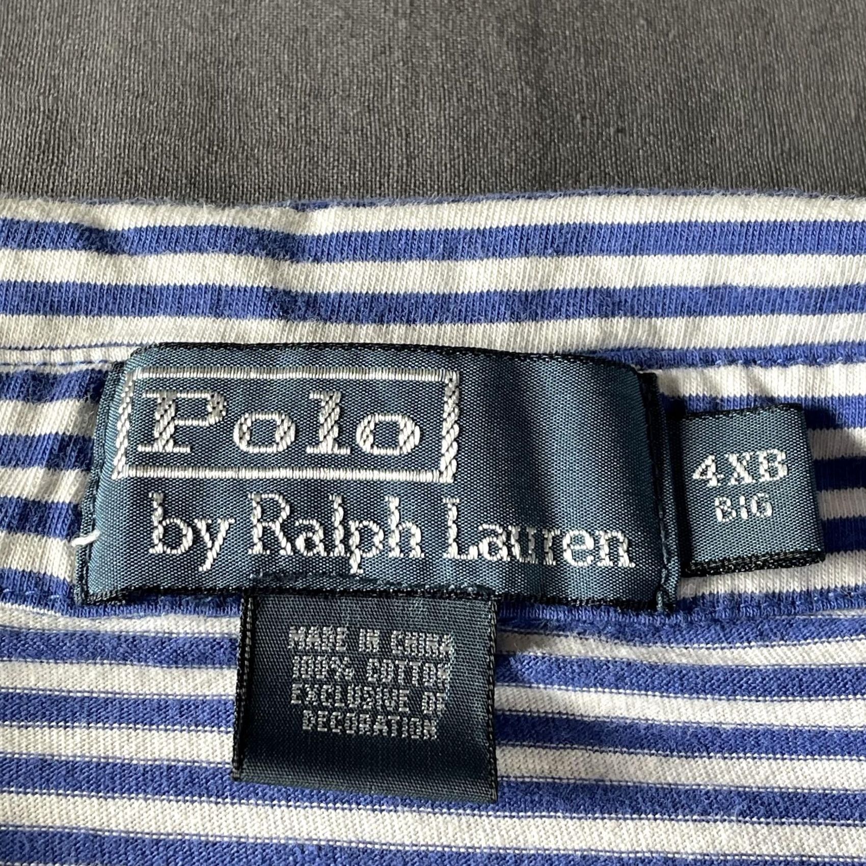 Polo Ralph Lauren VINTAGE Polo Ralph Lauren Polo Shirt Mens 4XB Big Blue Striped Pocket Jersey Shirt Mens Big 4X Blue Striped Pocket Size US XXL / EU 58 / 5 - 2 Thumbnail