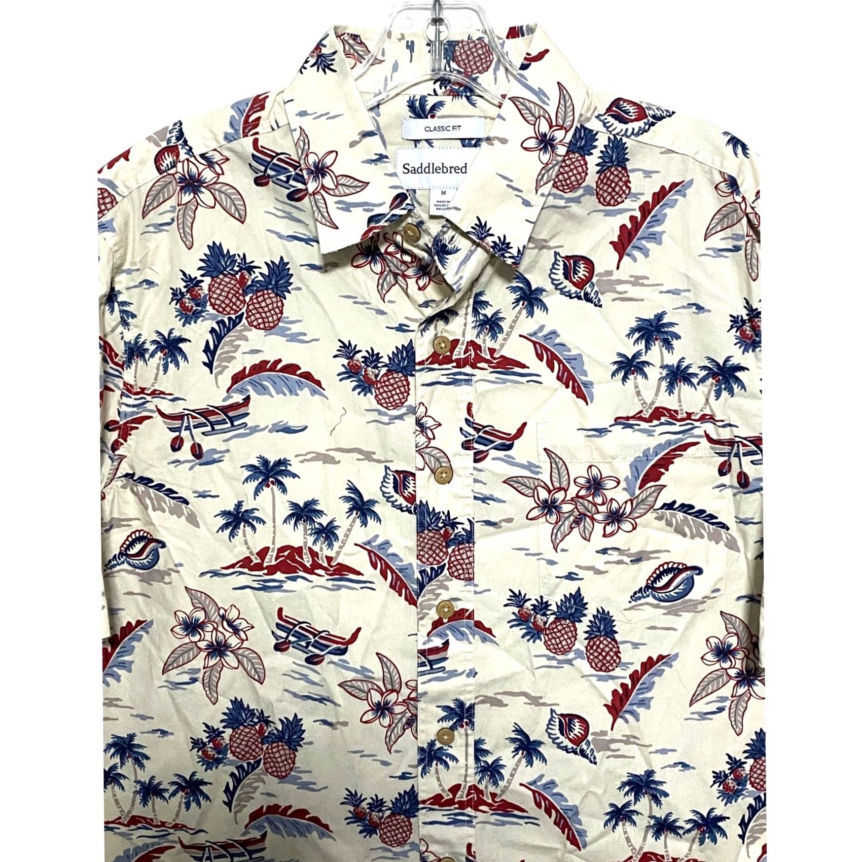 Vintage Saddlebred Hawaiian Button Shirt Mens M Graphic Print Beach Nautical Resortwear Cream Summer Size US M / EU 48-50 / 2 - 5 Thumbnail