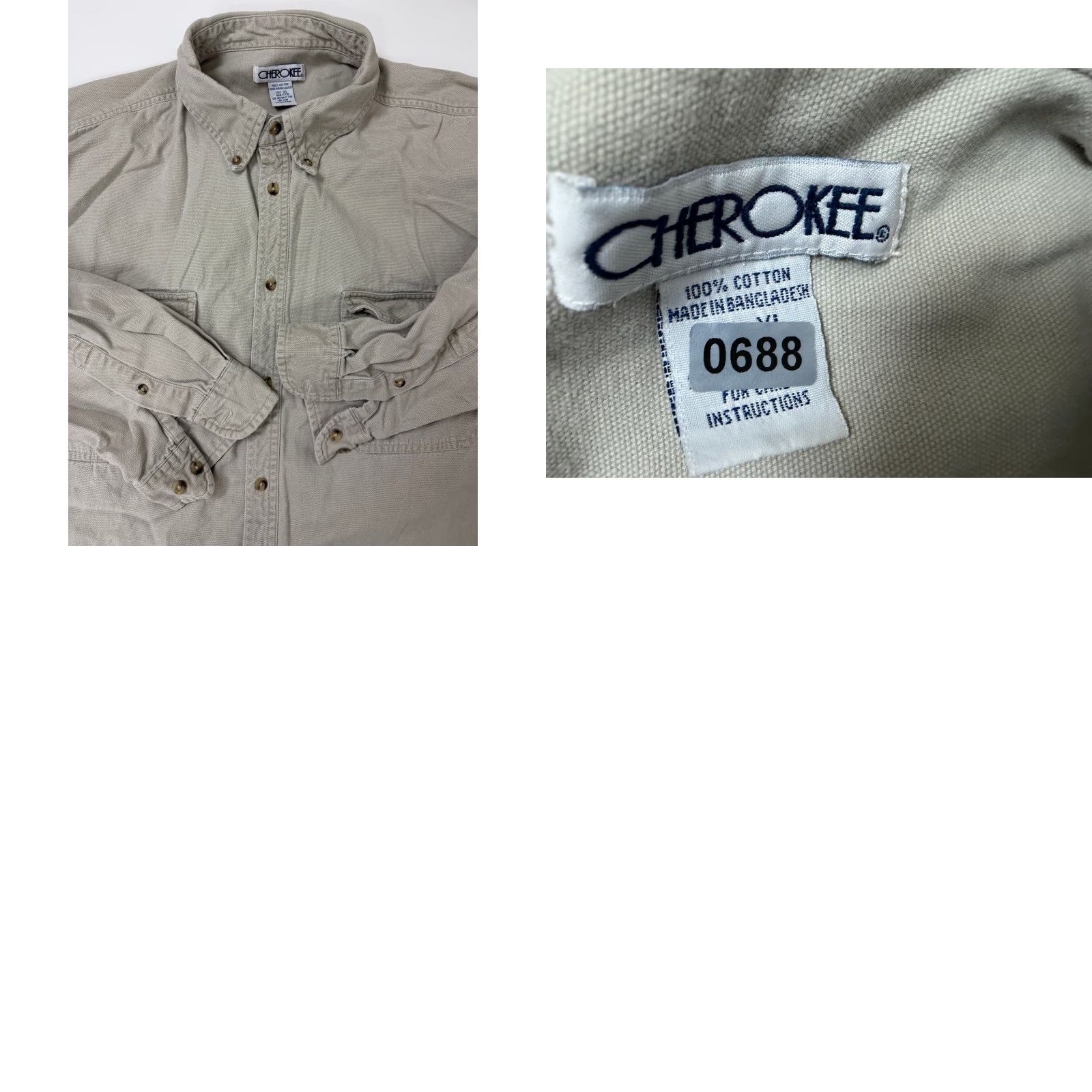 Cherokee VINTAGE Cherokee Shirt Men XL Canvas Heavyweight 90s Beige Button-Up Collared Long Sleeve Pockets 90s Grunge Outdoor Travel Workwear Mens Size US XL / EU 56 / 4 - 10 Thumbnail
