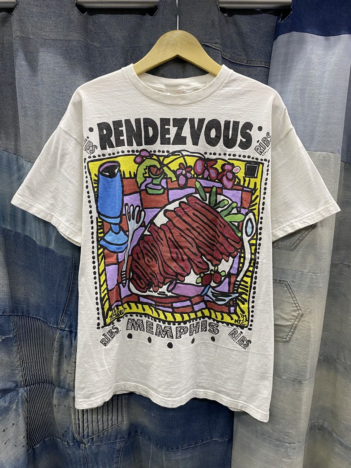 Designer × Vintage 💥RENDEZVOUZ crazy art tshirt Size US XL / EU 56 / 4 - 1 Thumbnail