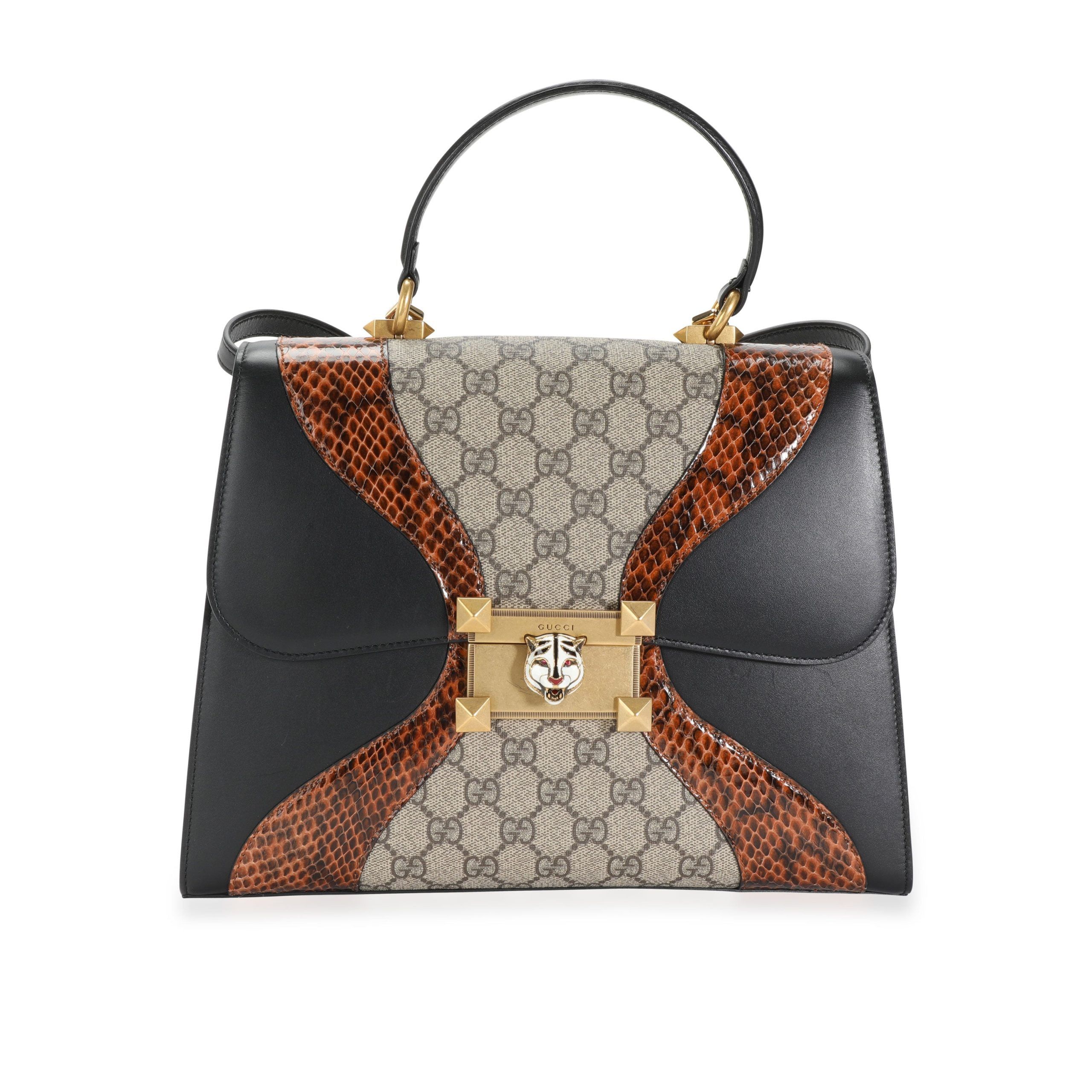 Gucci GG Supreme, Black Leather, Elaphe Osiride Medium Top