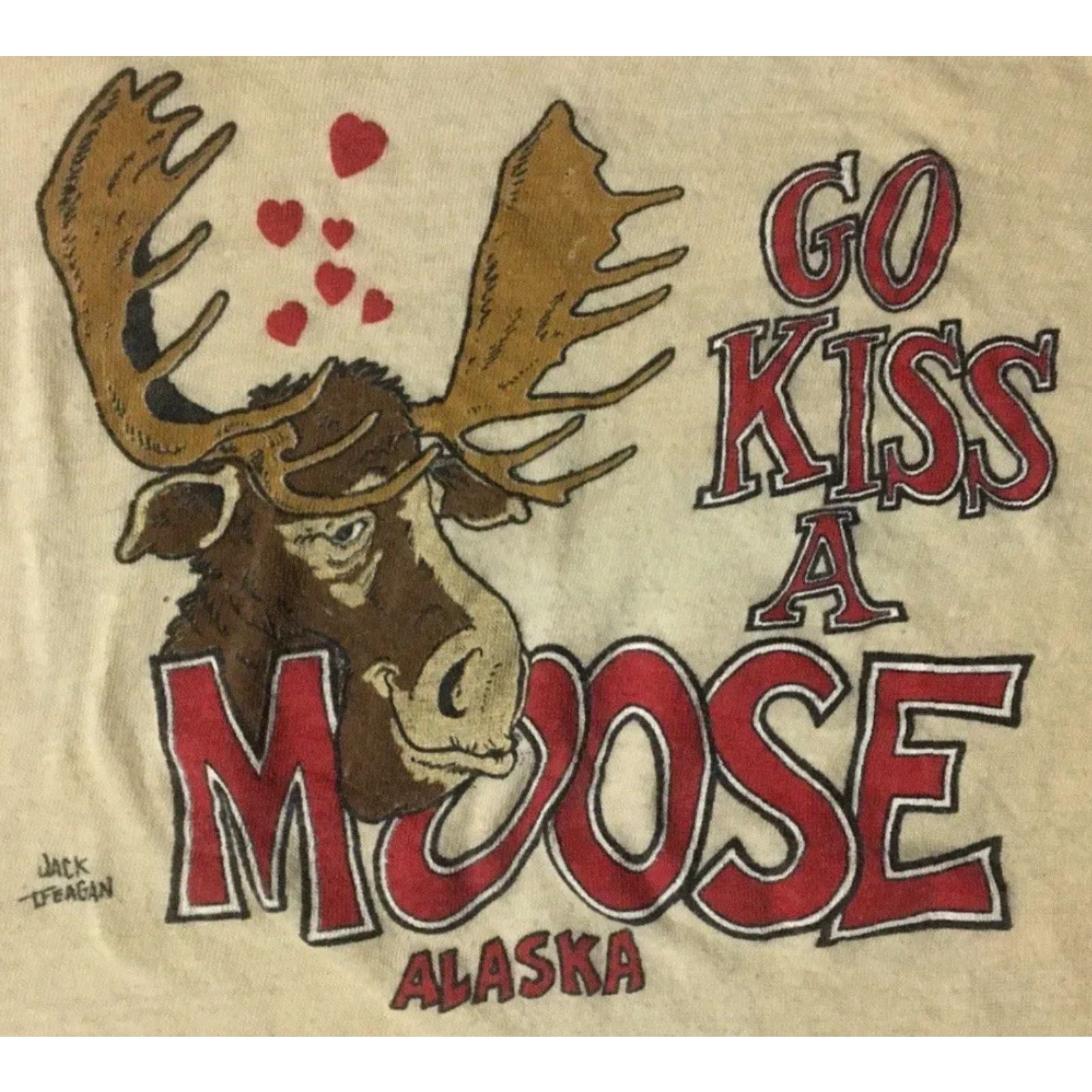Vintage VINTAGE Go Kiss A Moose Alaska Faded Shirt XS Beige/Beige T-Shirt Women Short Sleeve 70s 80s 90s Grunge Biker Humor Novelty Retro Rockabilly Size XS / US 0-2 / IT 36-38 - 3 Thumbnail