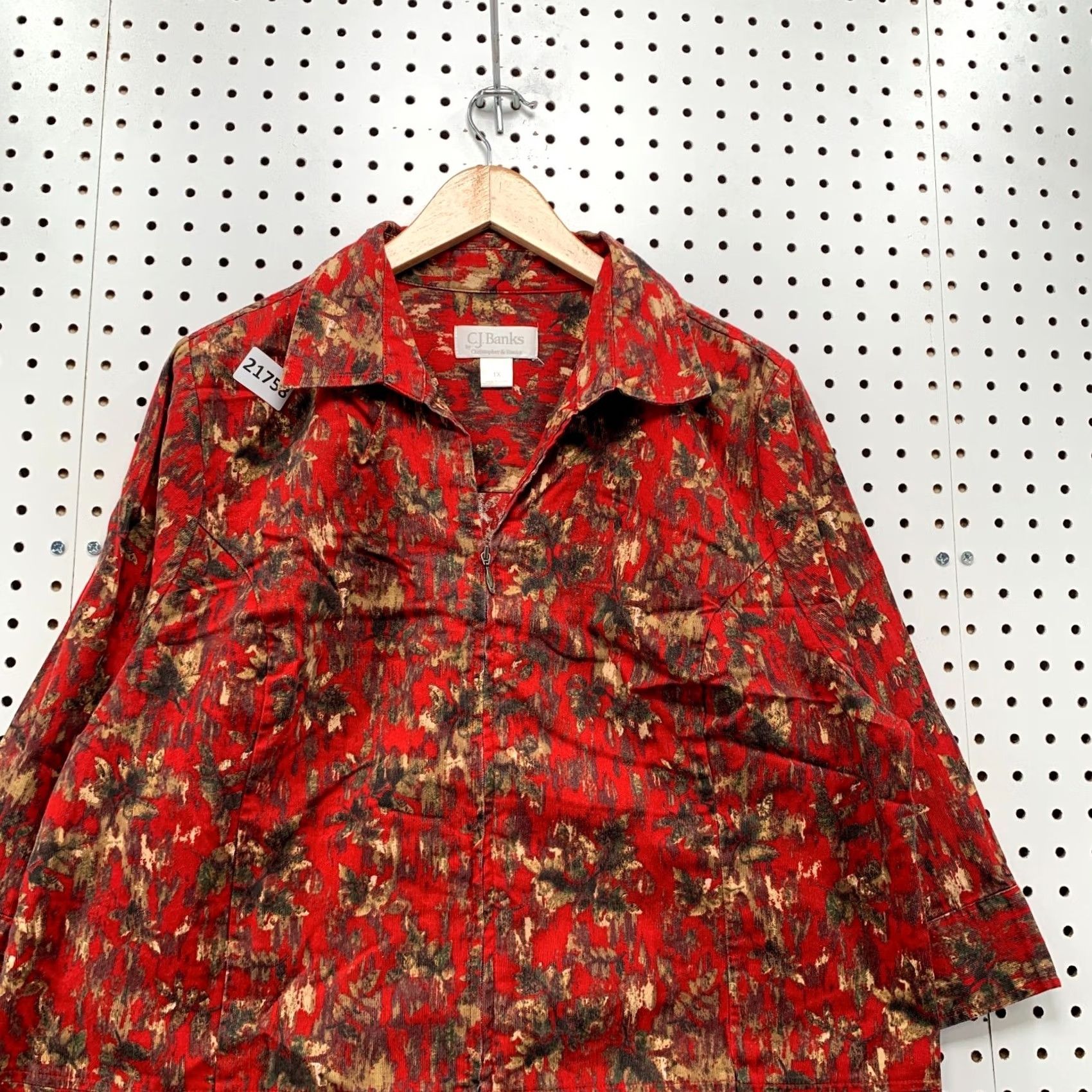 Vintage C.J Banks Full Zip Red Abstract Jacket Collared Womens Plus Size 1X 24x28.5 Size XL / US 12-14 / IT 48-50 - 2 Thumbnail