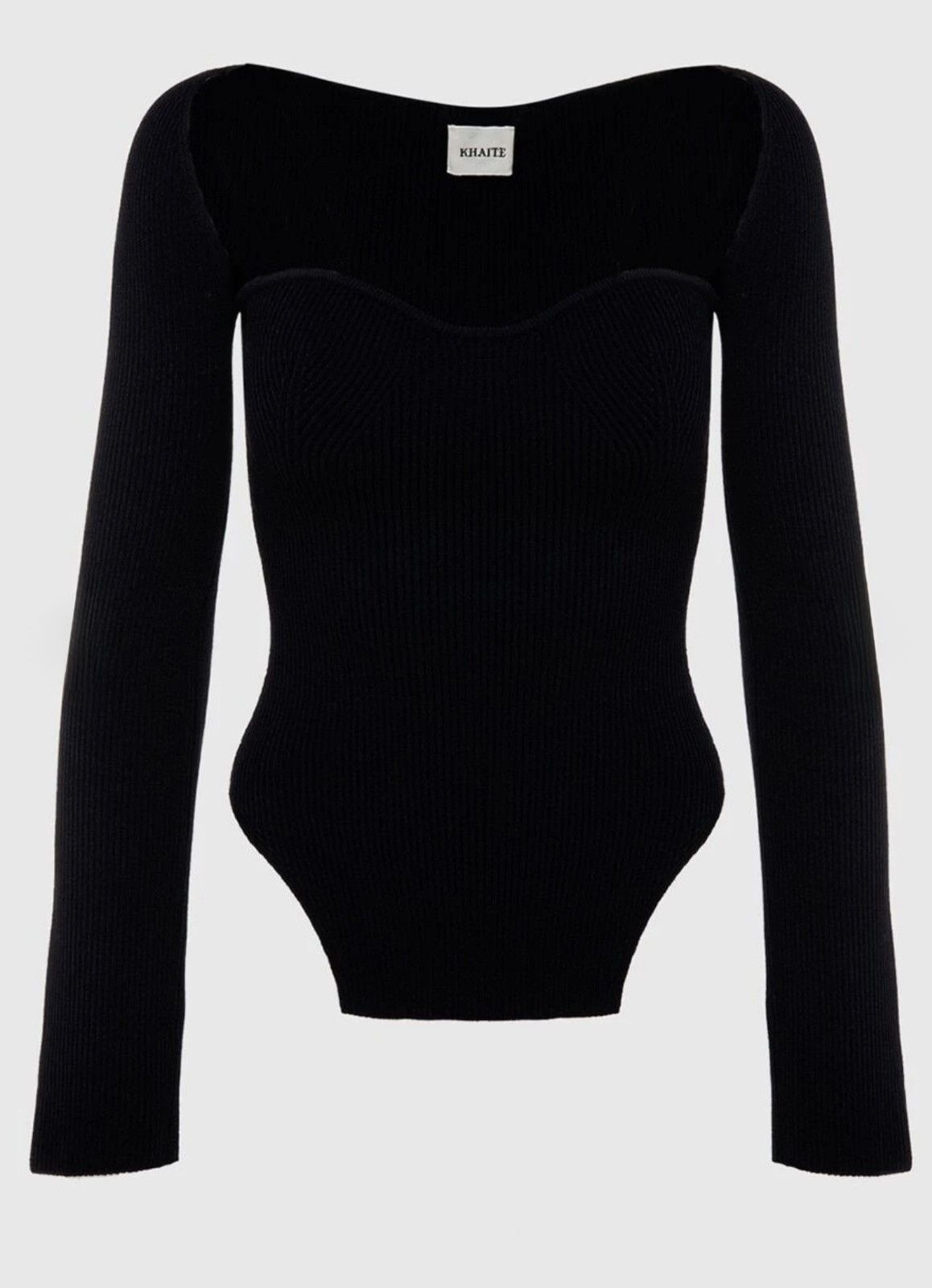 KHAITE Khaite Ista Rib Knit Sweetheart Neck Sweater Top LongSleeve Size S / US 4 / IT 40 - 4 Thumbnail