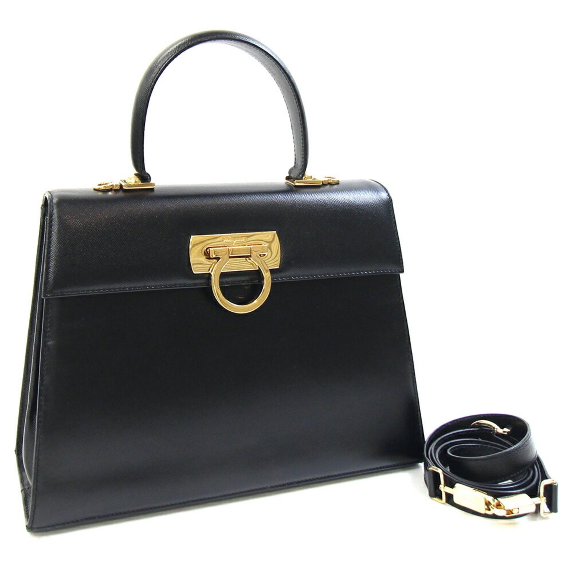 Salvatore Ferragamo Gancini BA21 2181 Black Leather Shoulder Bag for Women