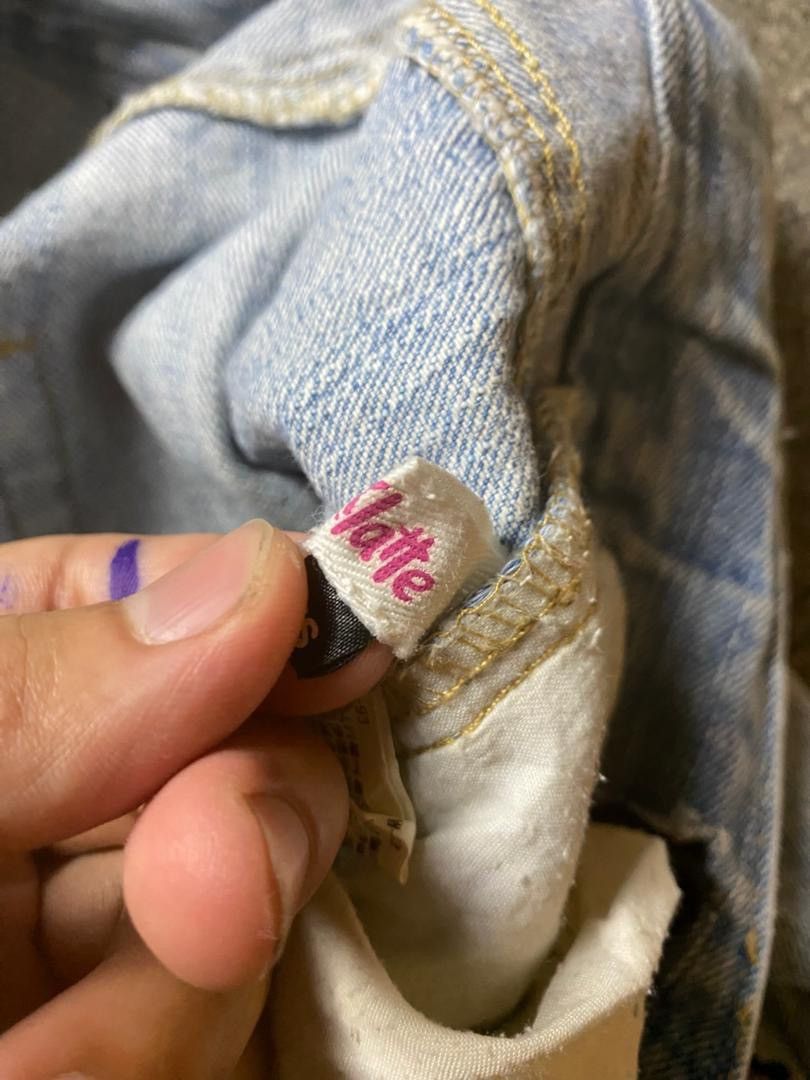 Japanese Brand Vintage Pink Latte Destroyed Embroidered Jeans (149) Size US 28 / EU 44 - 4 Thumbnail