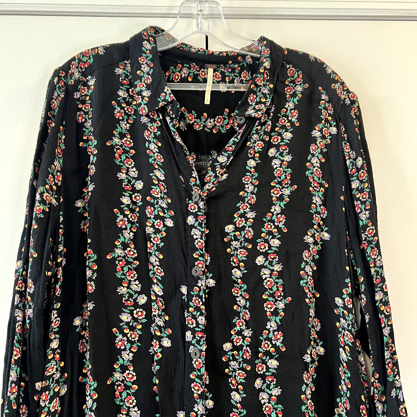 Free People Free People Boho Floral Buttondown Shirt Dress Black Combo Size L / US 10 / IT 46 - 5 Thumbnail