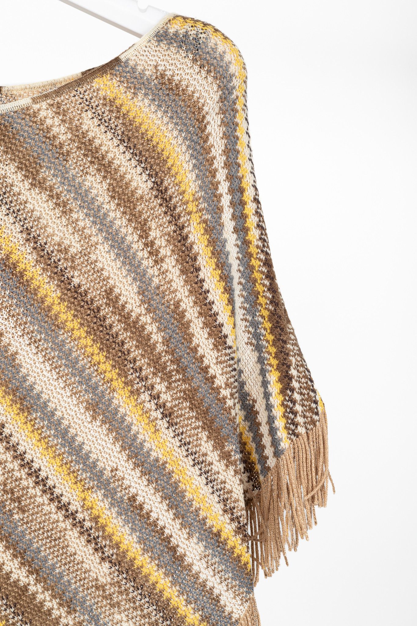 Missoni Missoni Brown & Yellow Wool-Blend Striped Knit Fringe Poncho Size ONE SIZE - 5 Thumbnail