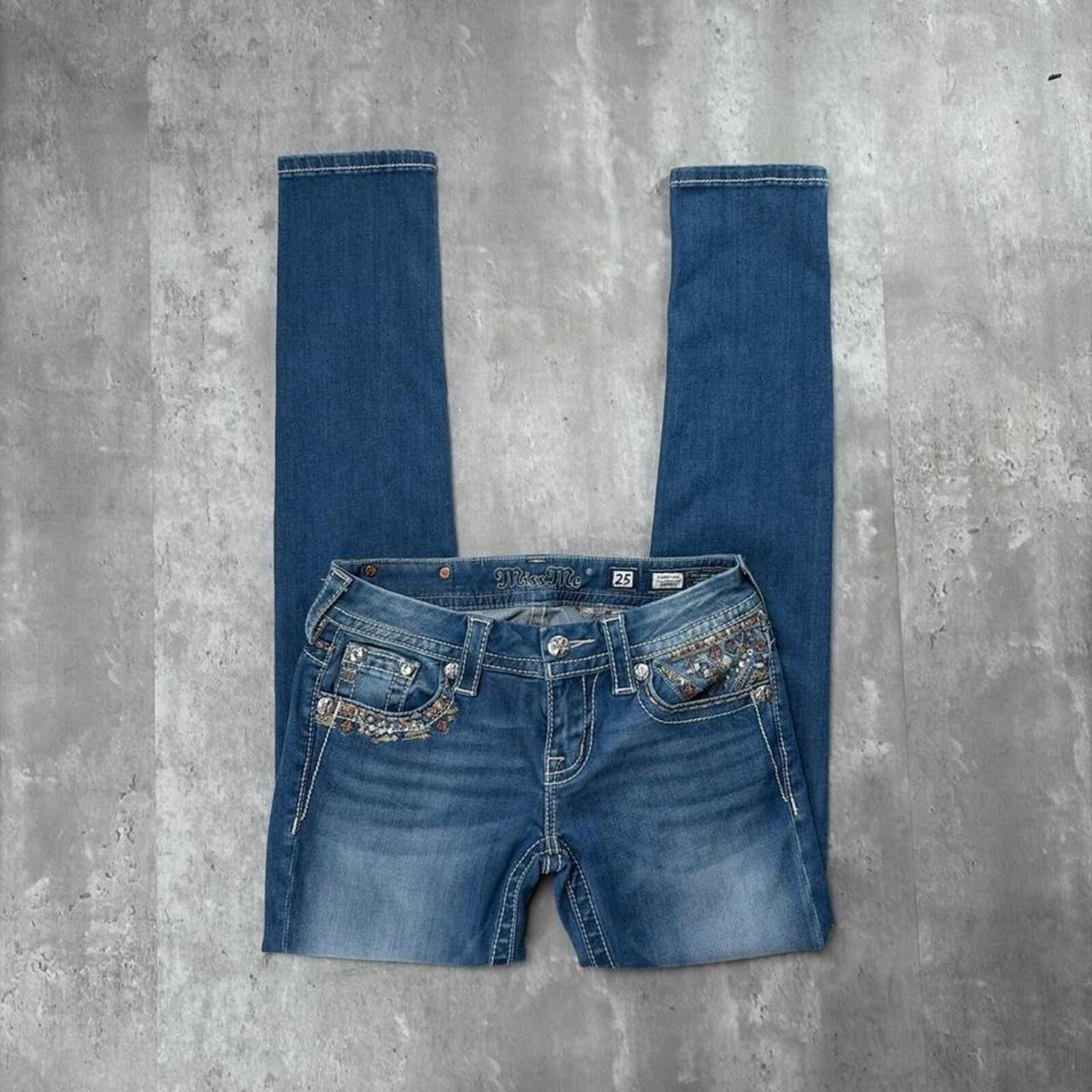 Other Y2K Light Wash Miss Me Grunge Embellished Skinny Denim Jeans Size 25" / US 0 / IT 36 - 4 Thumbnail