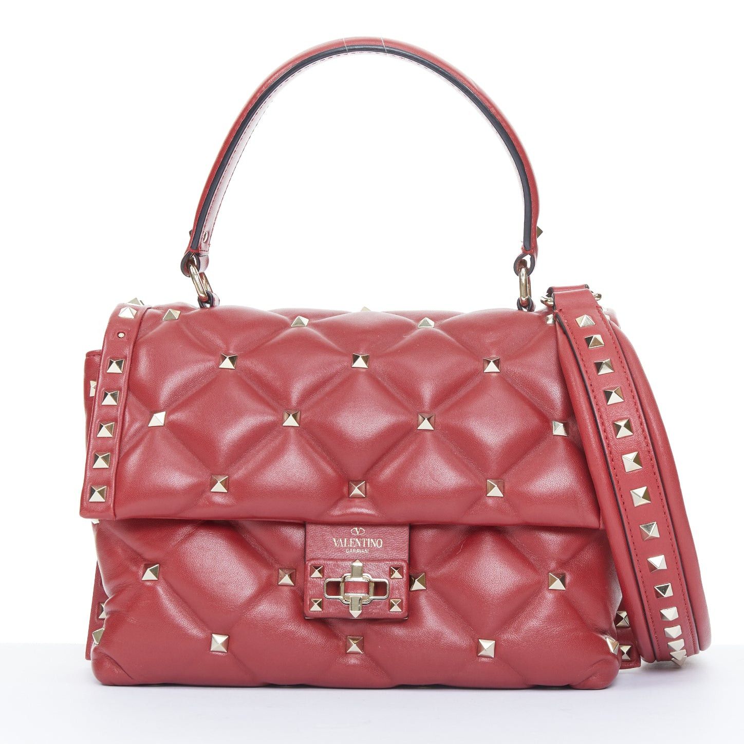 Valentino VALENTINO runway Candystud Rosso red quilted lambskin leather top handle bag Size ONE SIZE - 1 Thumbnail