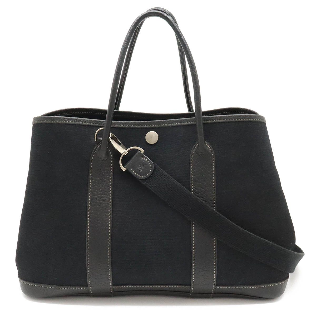 Hermes Hermes Hermes Garden Party TPM Tote Bag Toile Officier Leather Black Canvas Tote Bag in Good Condition Size ONE SIZE - 1 Thumbnail