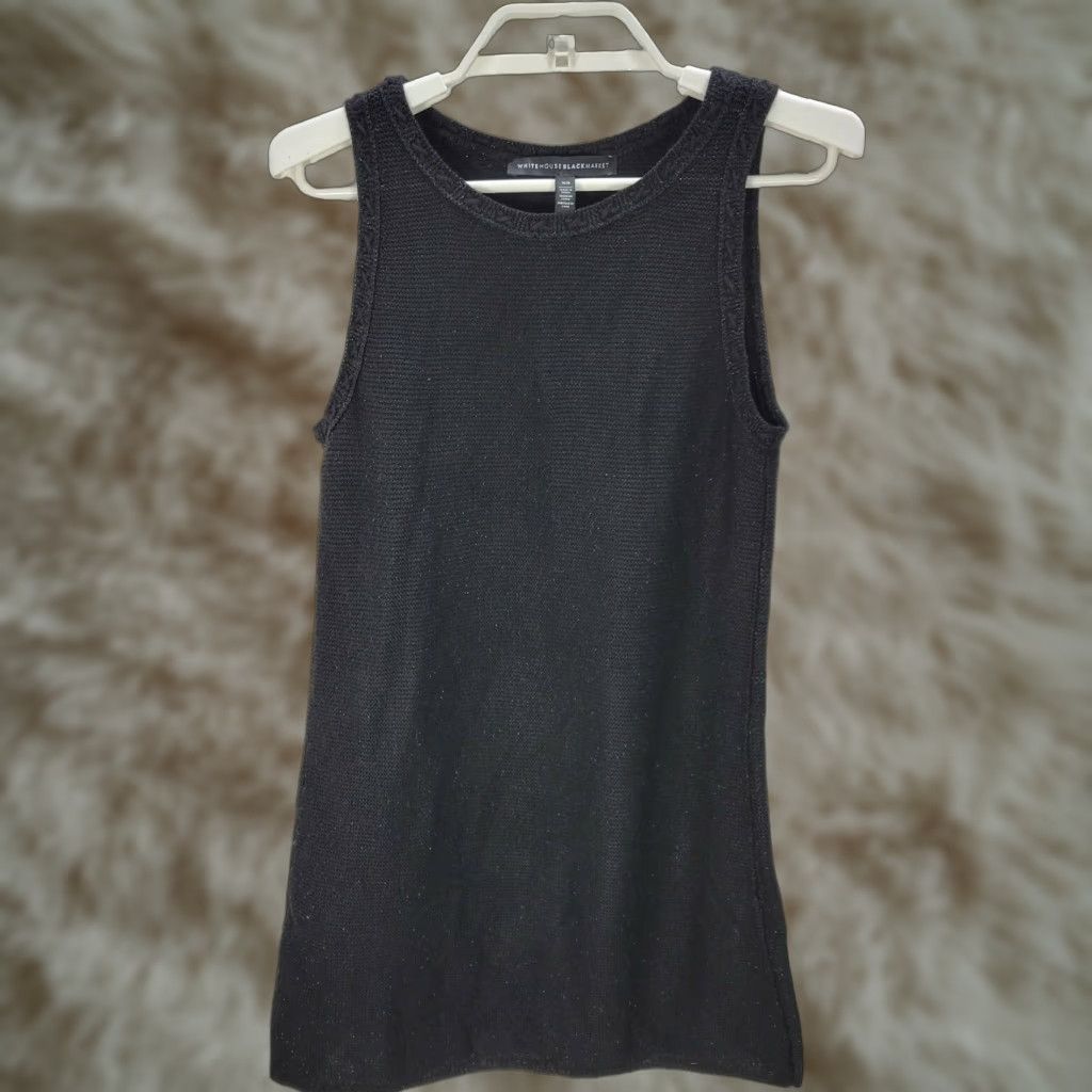 White House Black Market White House Black Market Tank Top Women's Black Micro SPARKLE Sleeveless XS Cotton Rayon Blend Round Neck Casual Regular Size XS / US 0-2 / IT 36-38 - 1 Thumbnail