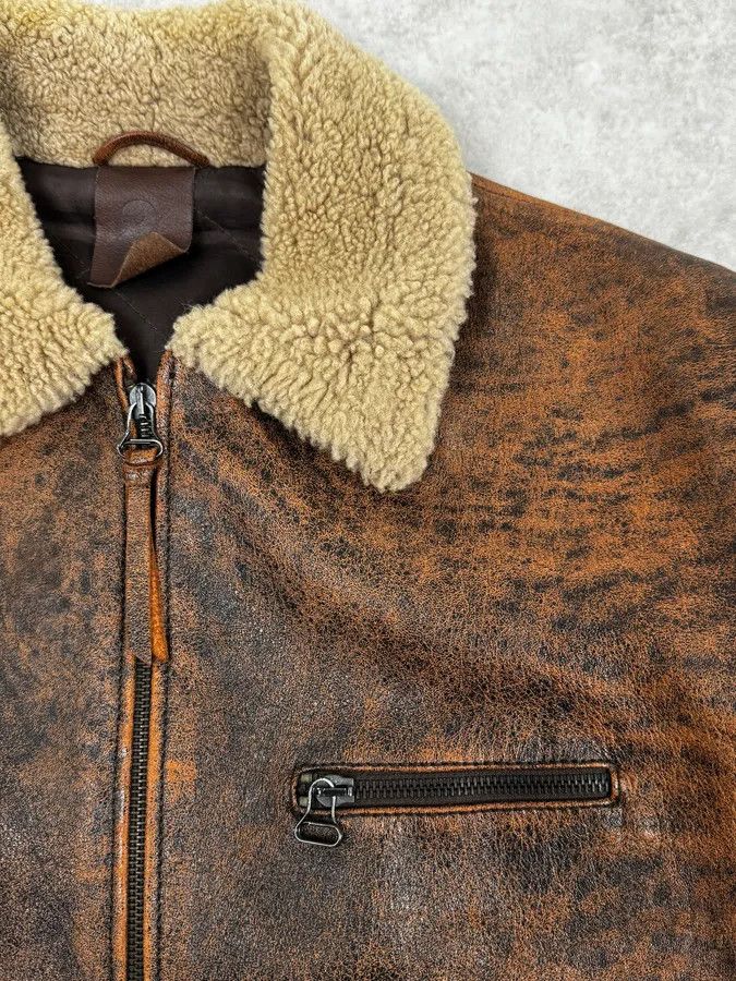 Dolce & Gabbana 2000s Dolce & Gabbana Aged Brown Leather Shearling Jacket Size US L / EU 52-54 / 3 - 9 Thumbnail